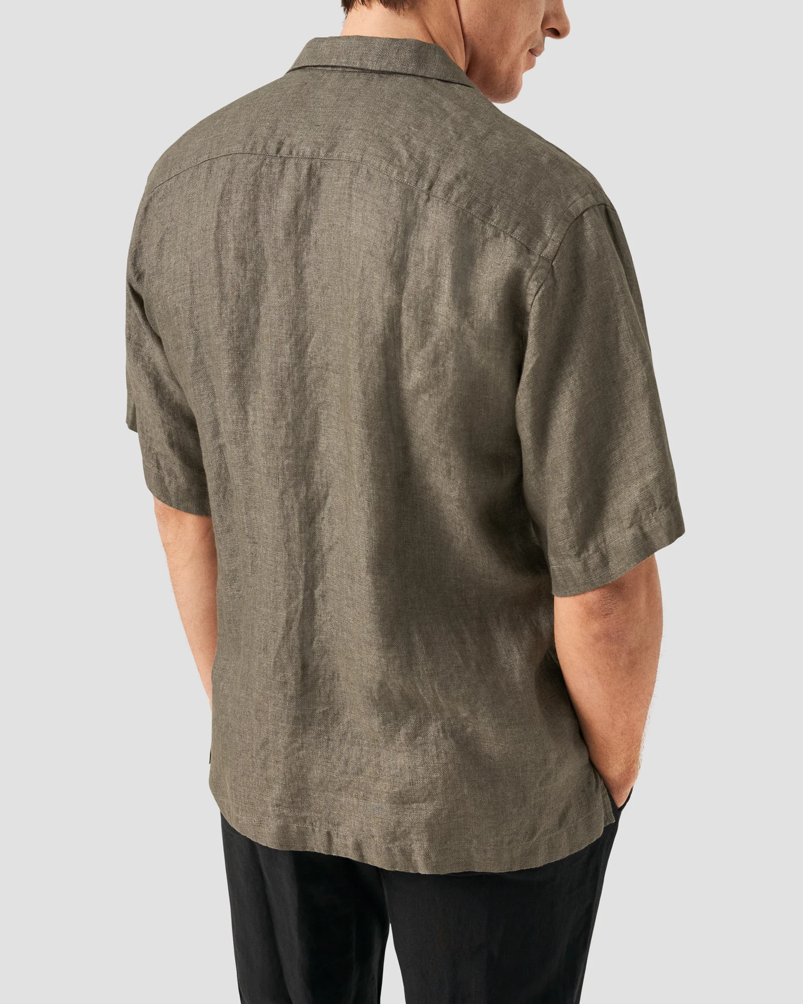 Eton - dark brown resort linen shirt