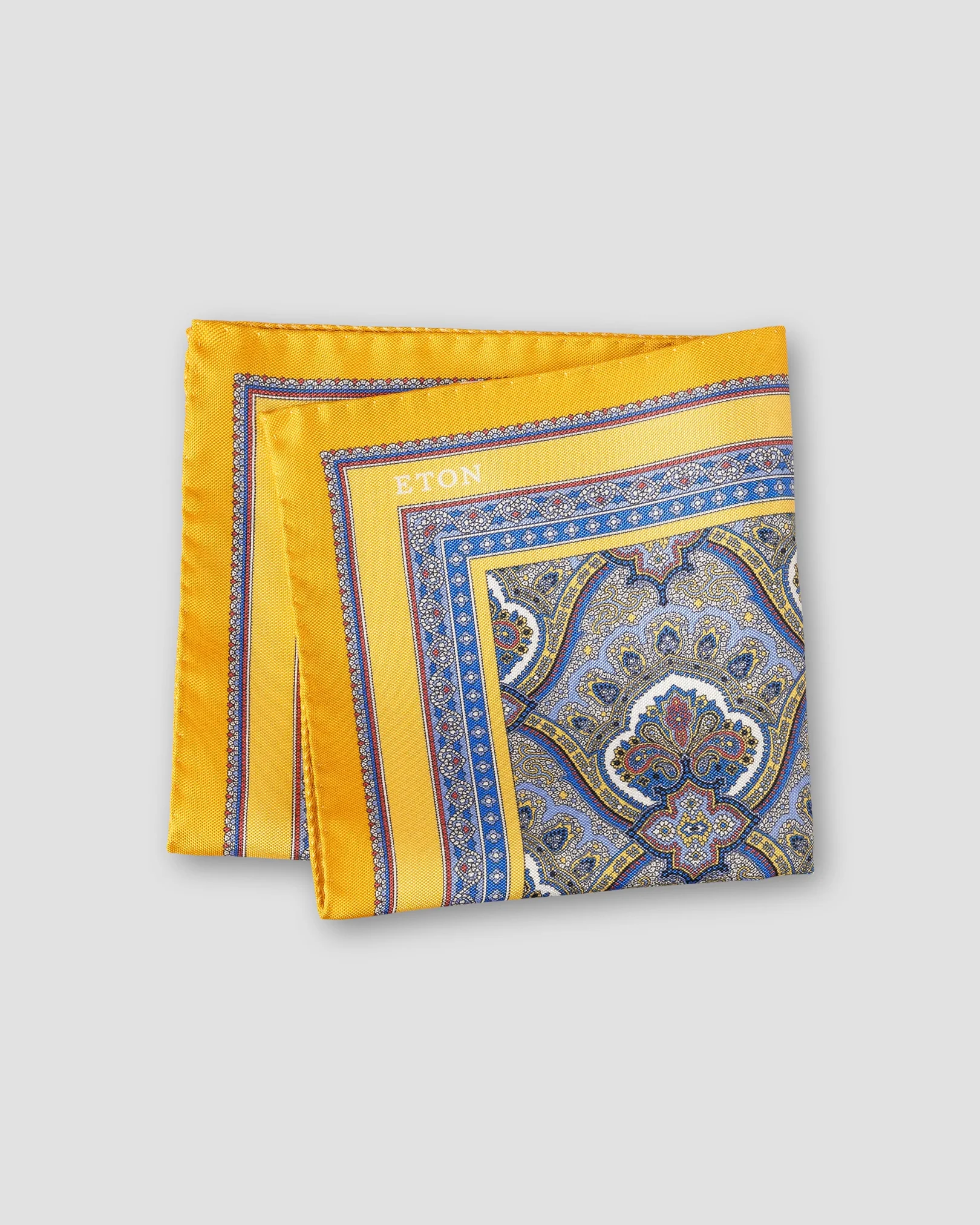 Eton - yellow paisley print pocket square