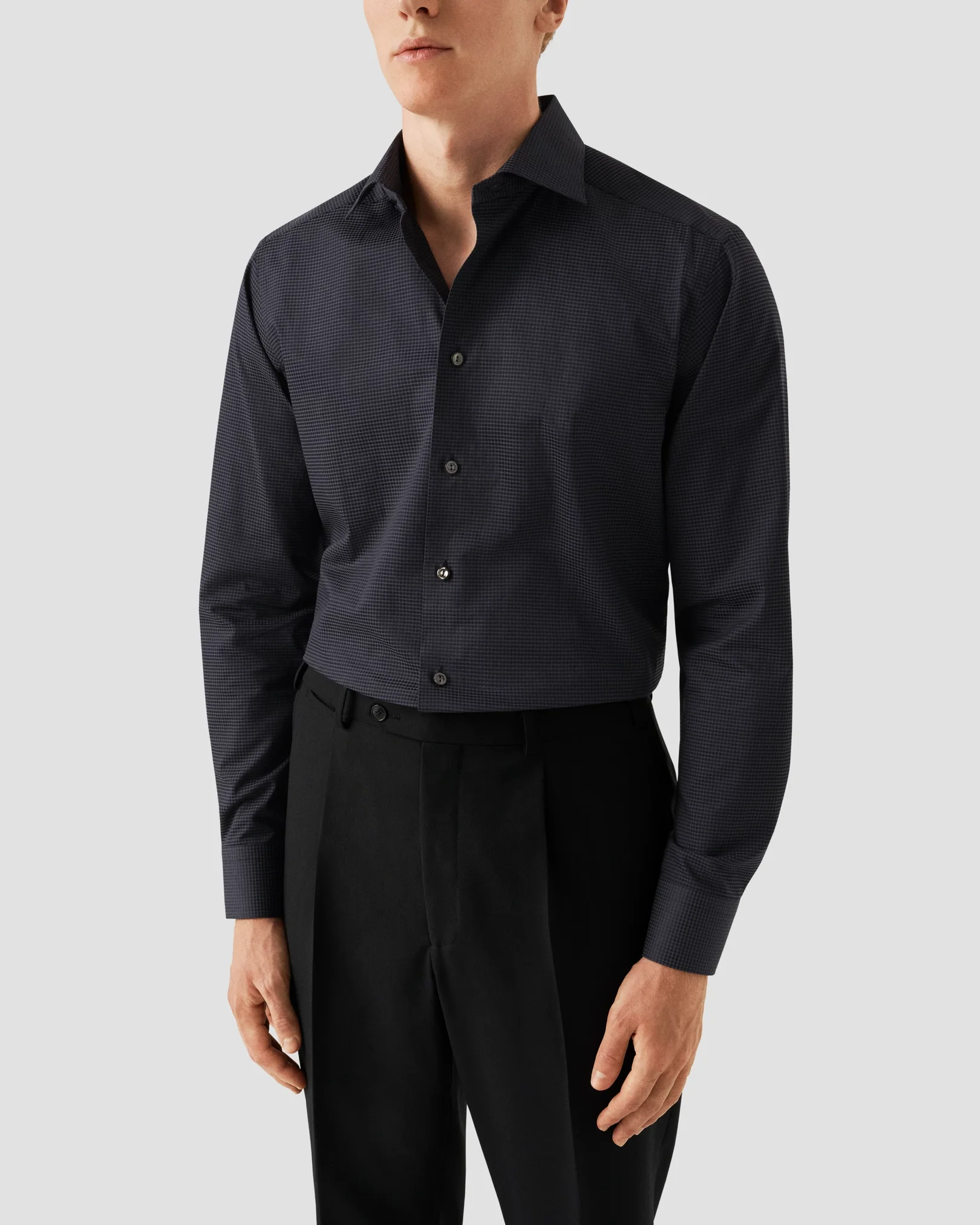Eton - dark grey polka dot elevated pique shirt