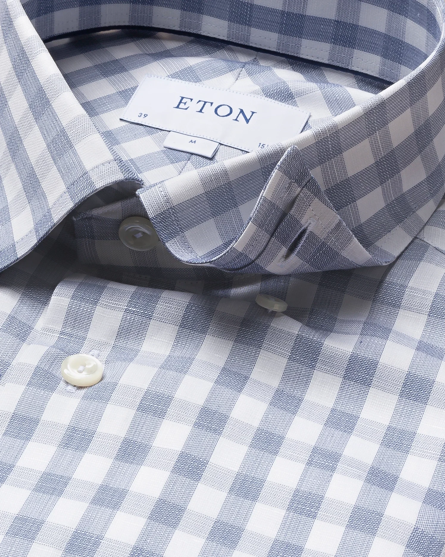 Eton - blue gingham cotton linen shirt
