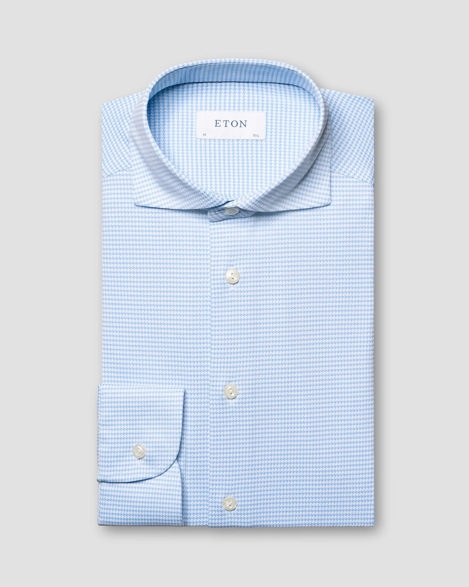 Eton - light blue stretch wide spread collar rounded single slim fit