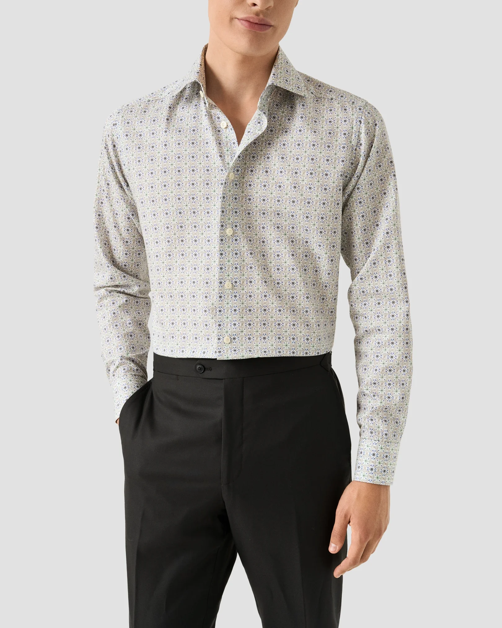 Eton - light blue motif cotton and tencel tm lyocell shirt