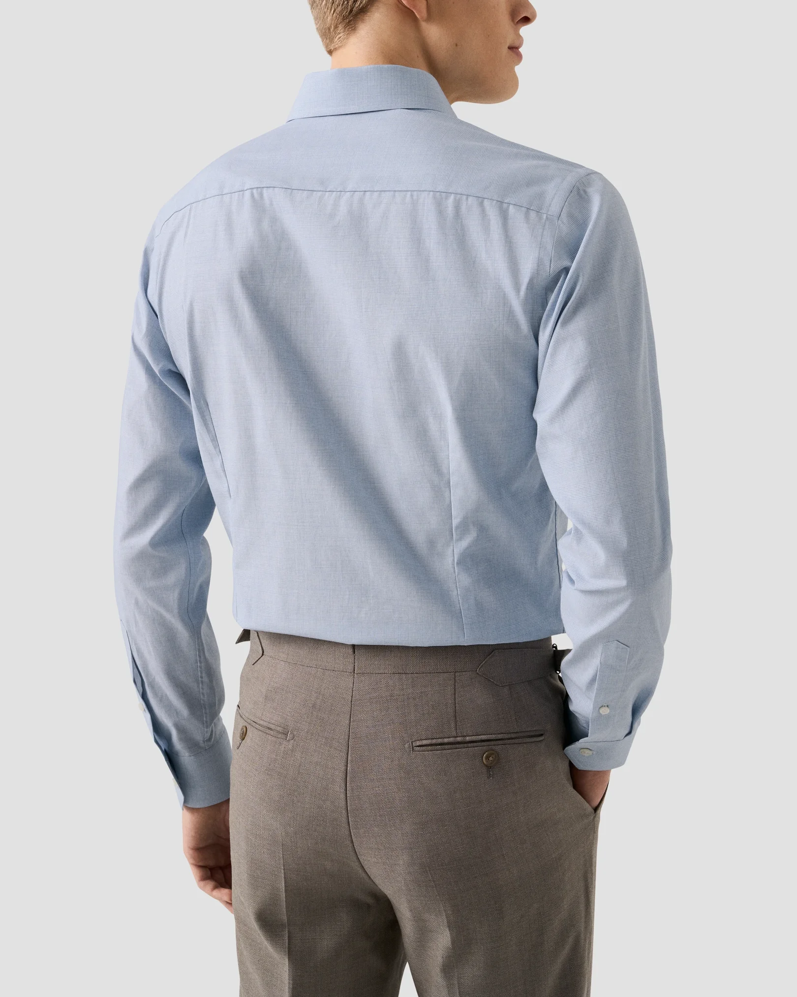 Eton - light blue check fine twillshirt