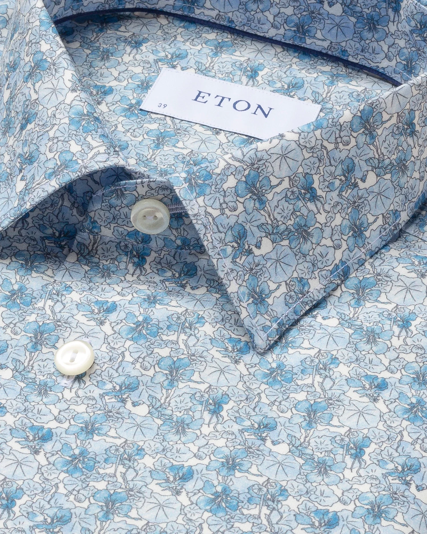 Eton - blue floral print twill shirt pointed