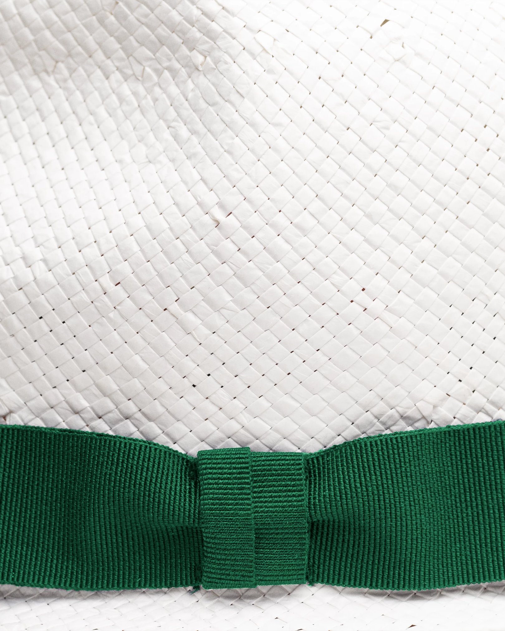 Eton - white straw hat green ribbon