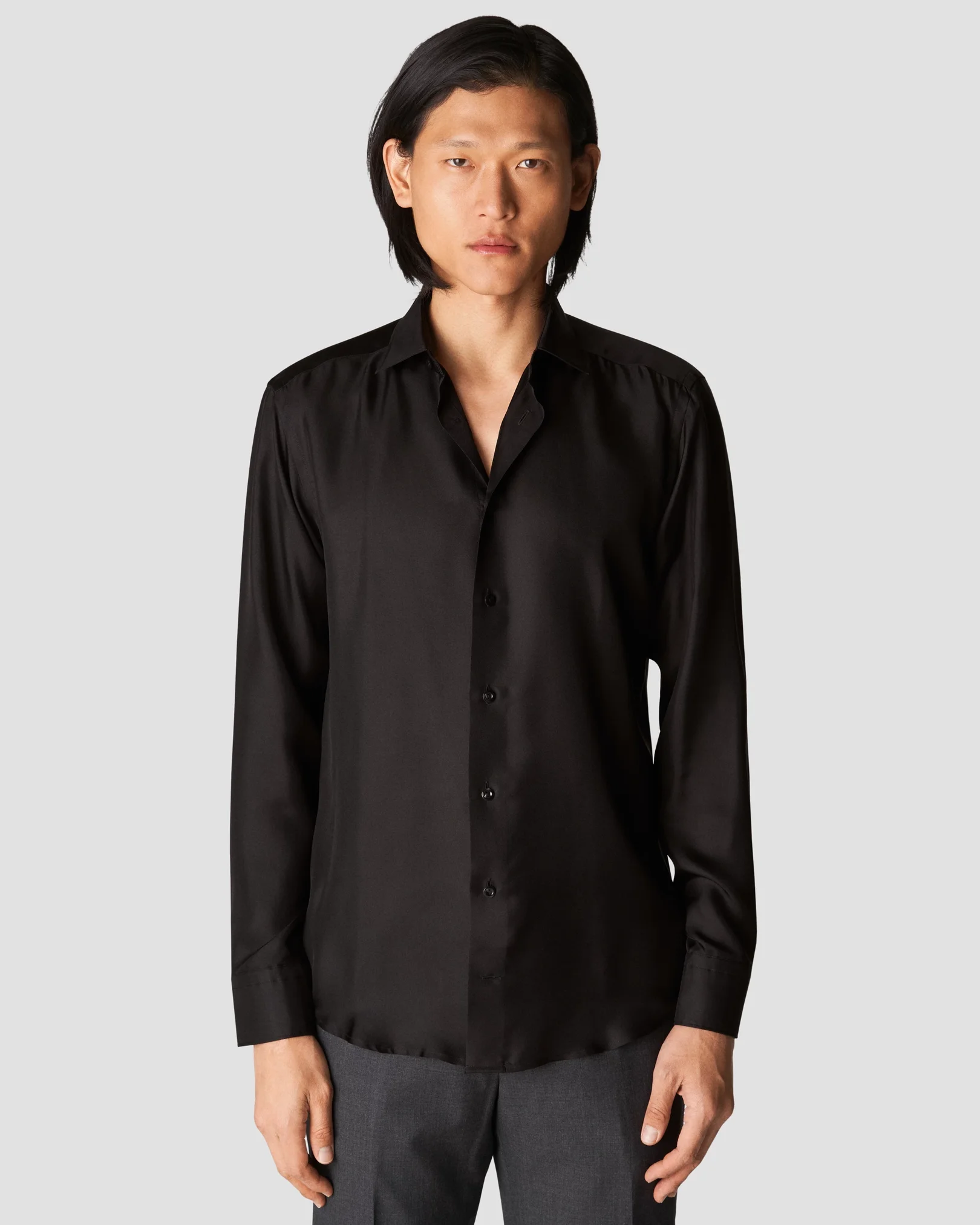 Eton - black silk pointed rounded single one buttonhole slim soft