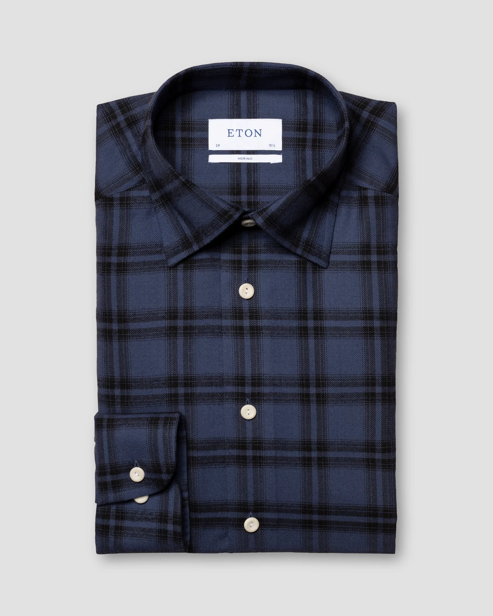 Eton - dark blue brushed merino wool shirt