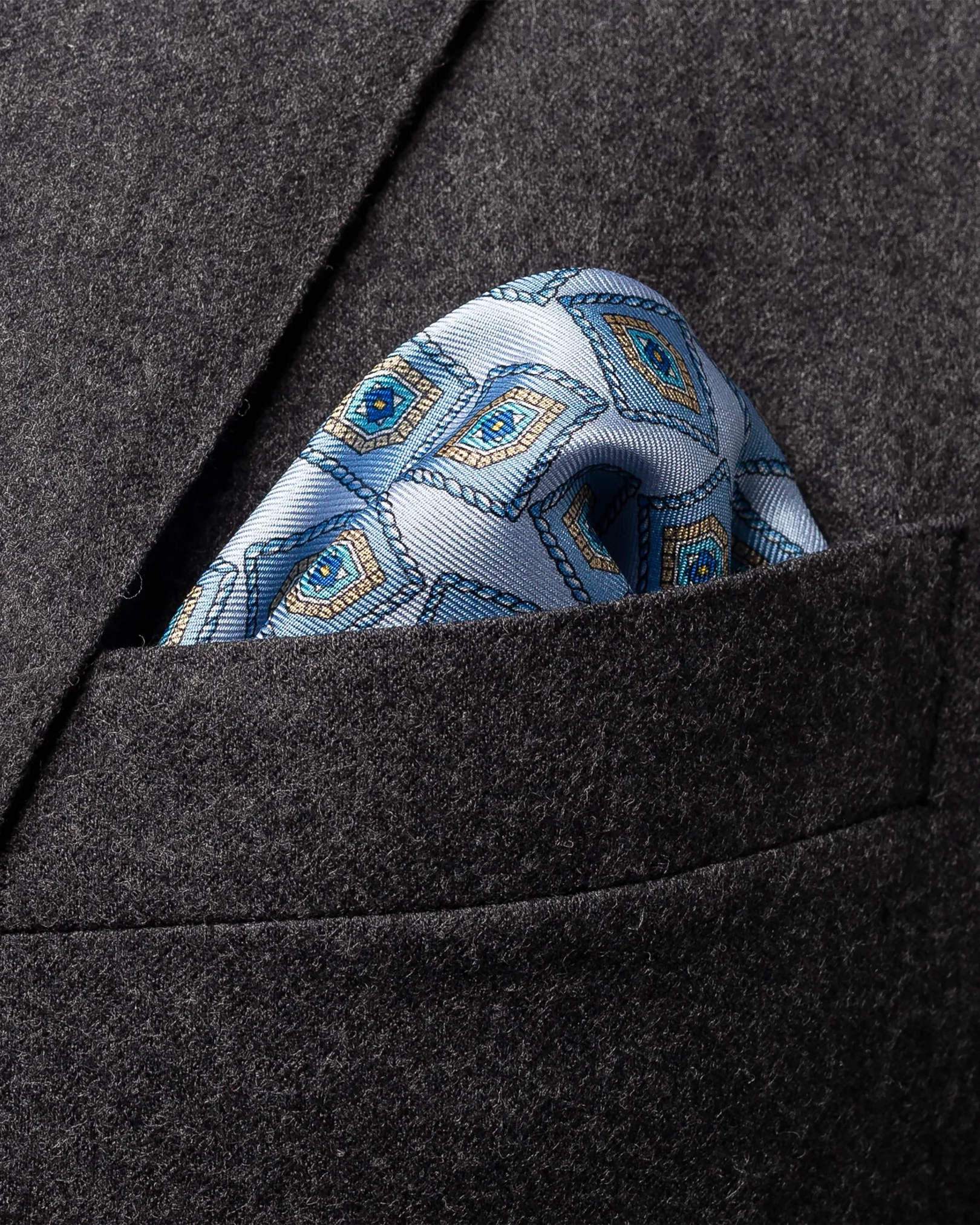 Eton - blue geometric print silk pocket square