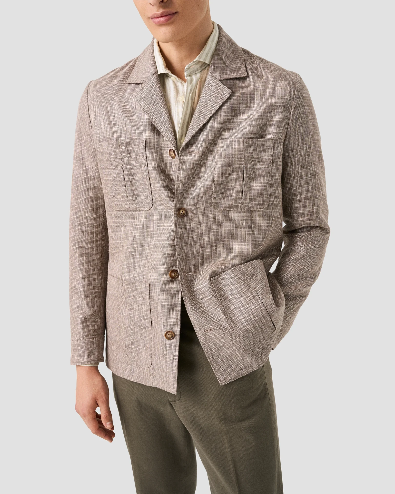 Eton - beige striped linen twill shirt