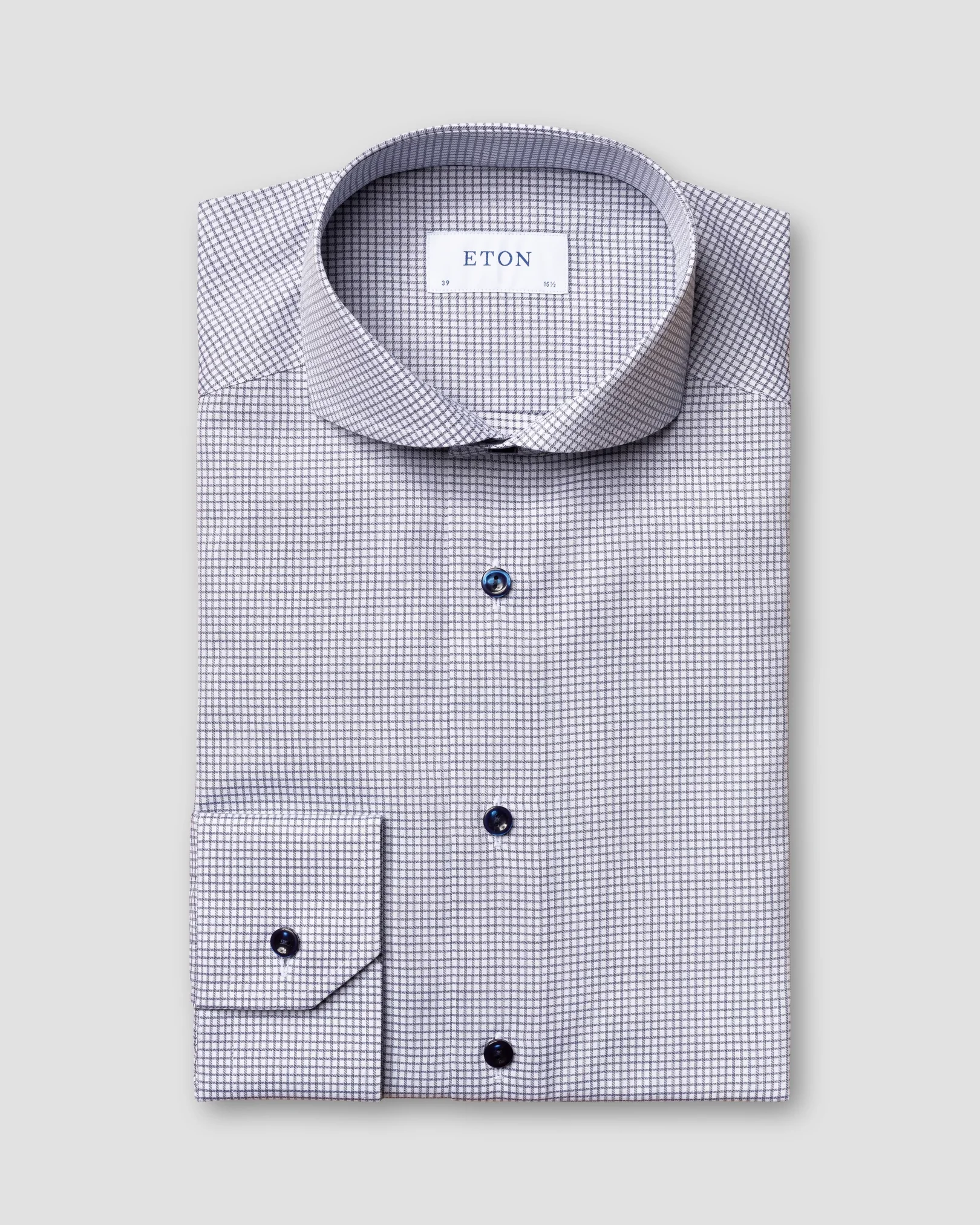 Eton - blue micro check stretch shirt extreme cut away