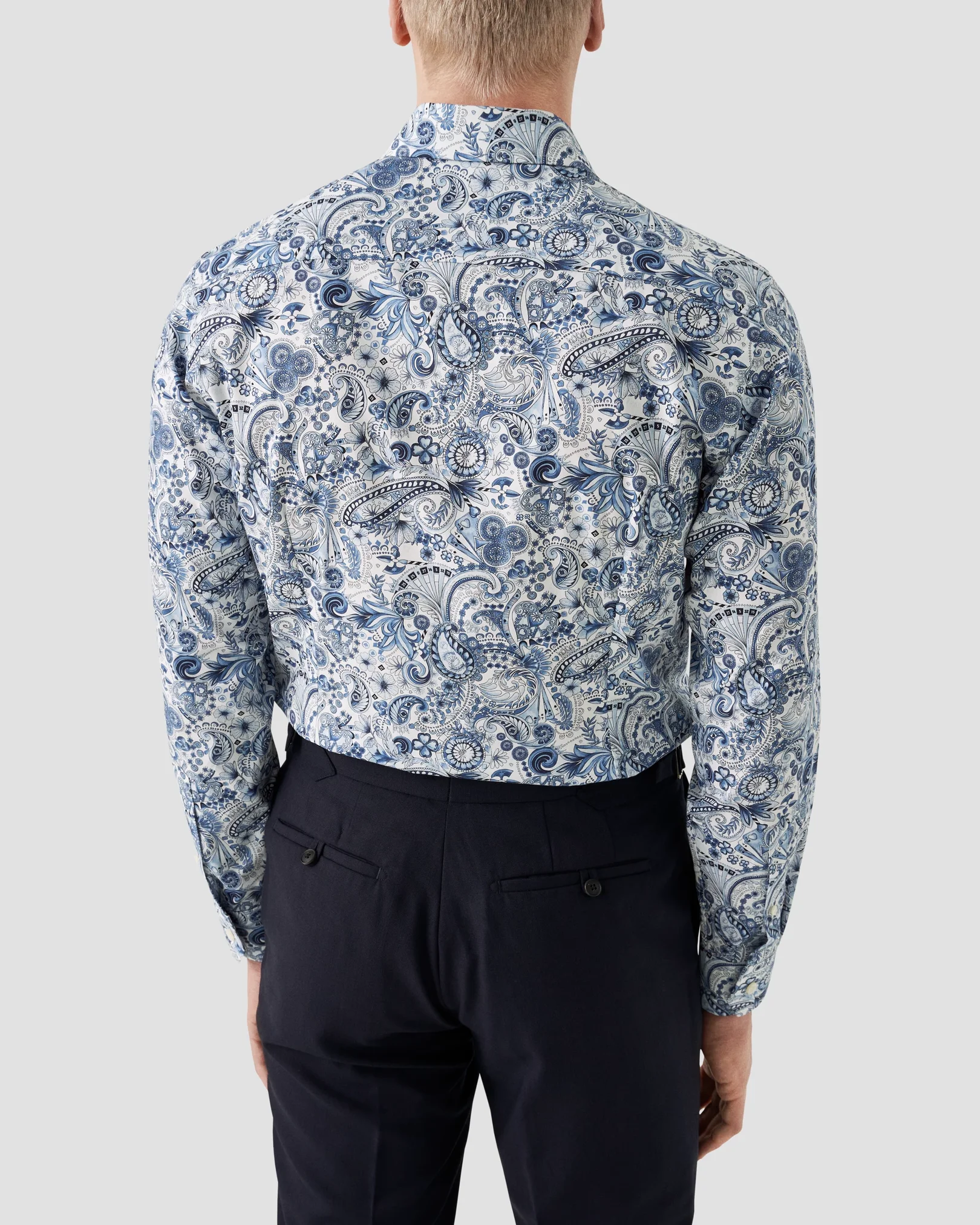 Eton - light blue twill floral paisley shirt