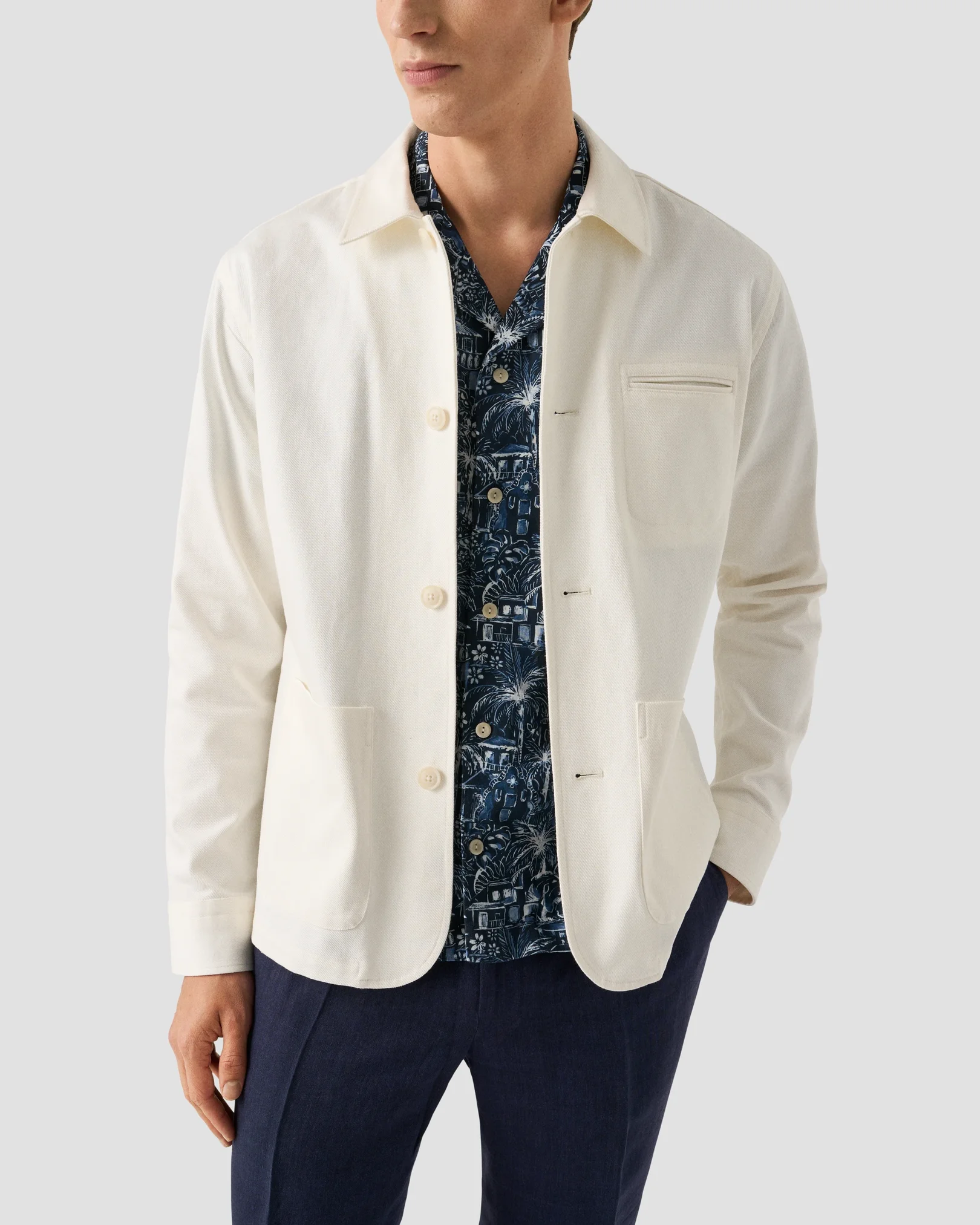 Eton - dark blue gaudi garden print resort shirt