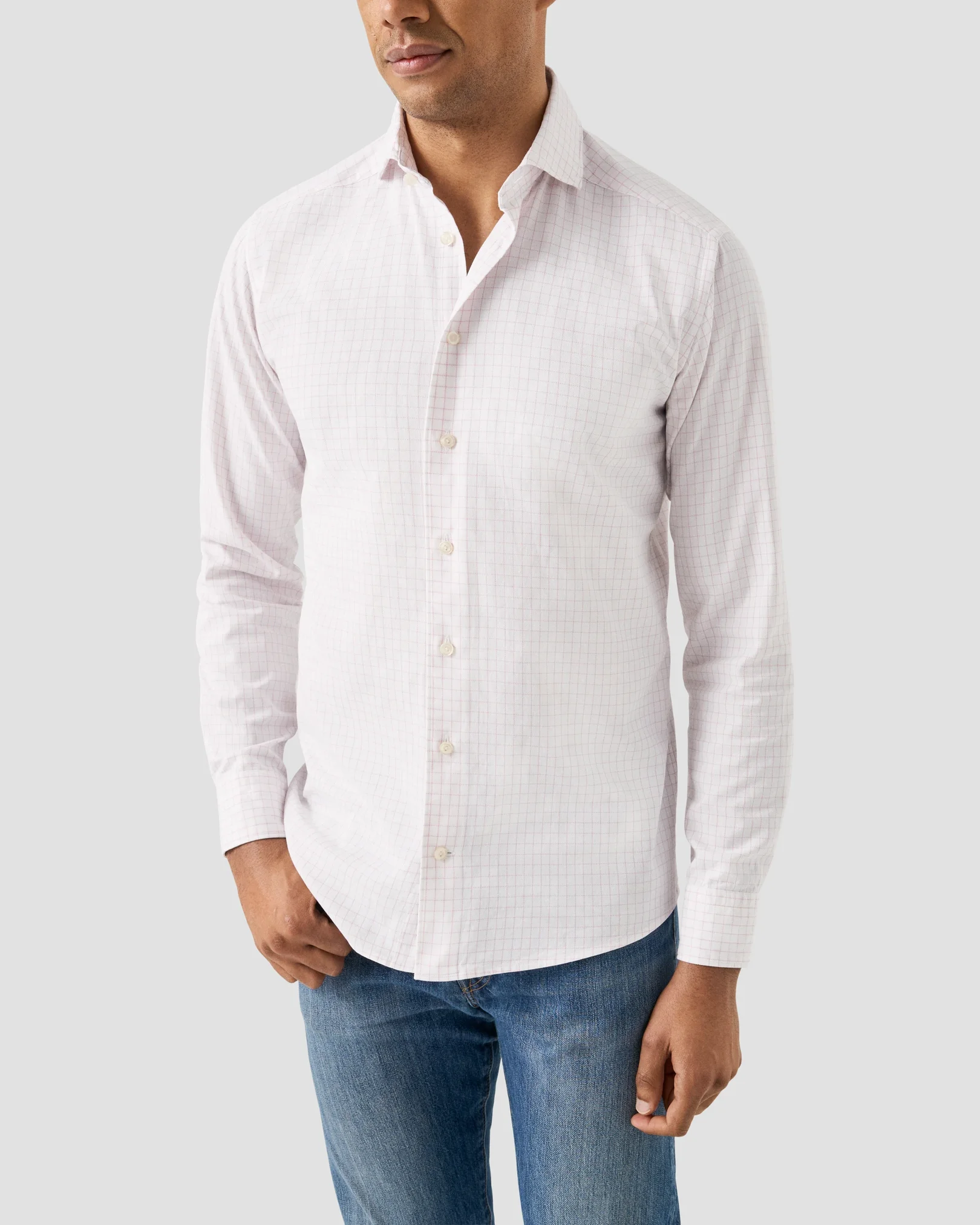 Eton - check royal oxford shirt pink check