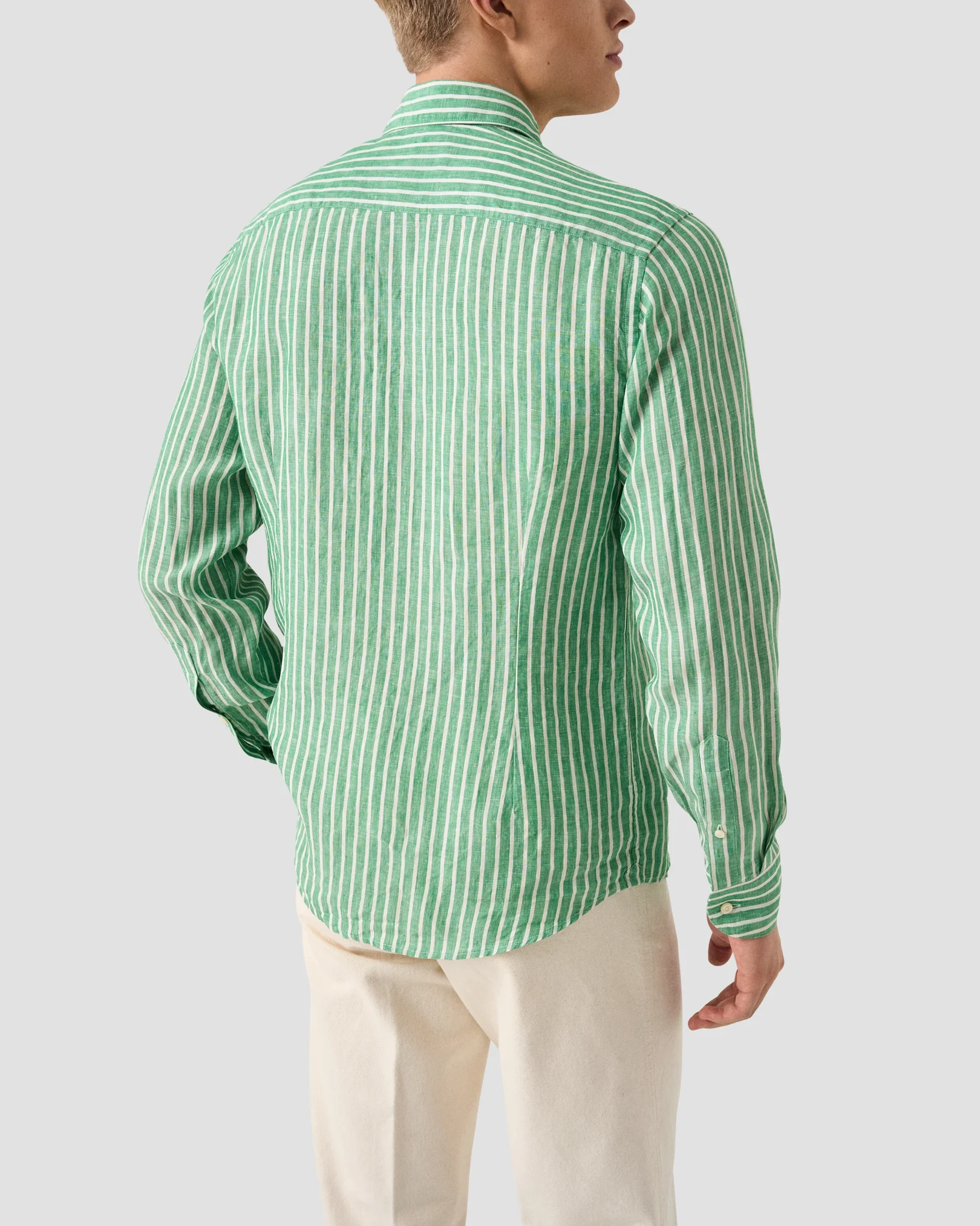 Eton - mid green striped linen shirt