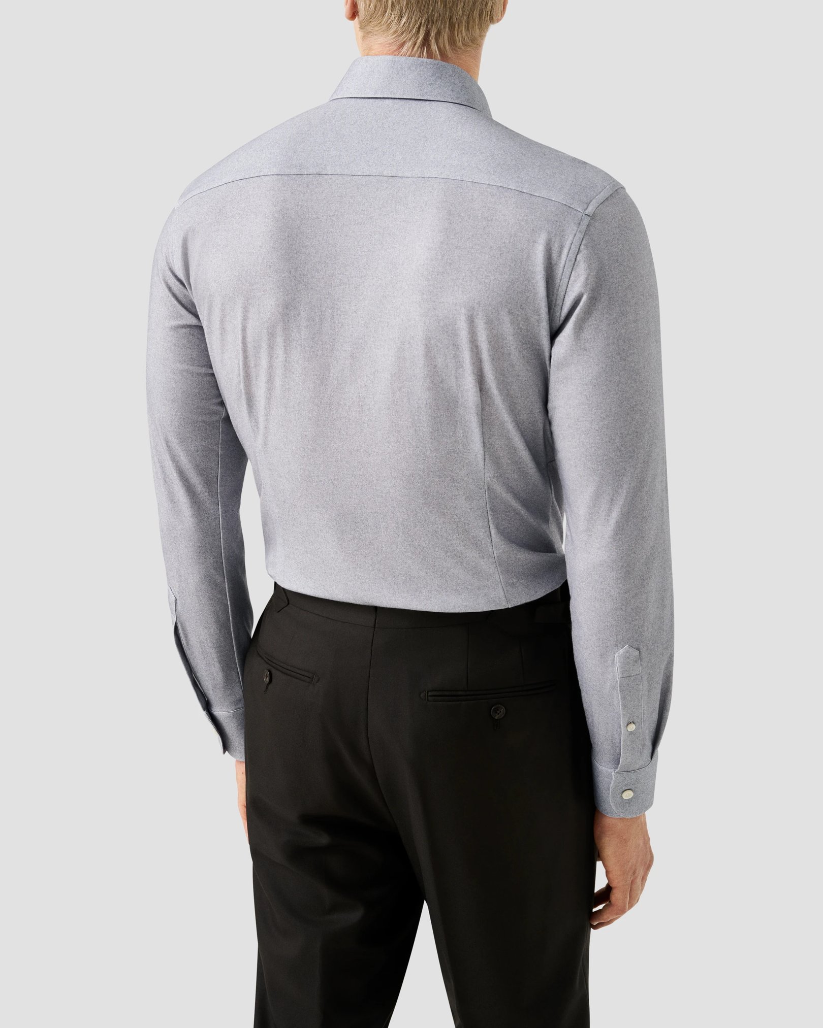 Eton - dark grey solid cotton four way stretch shirt