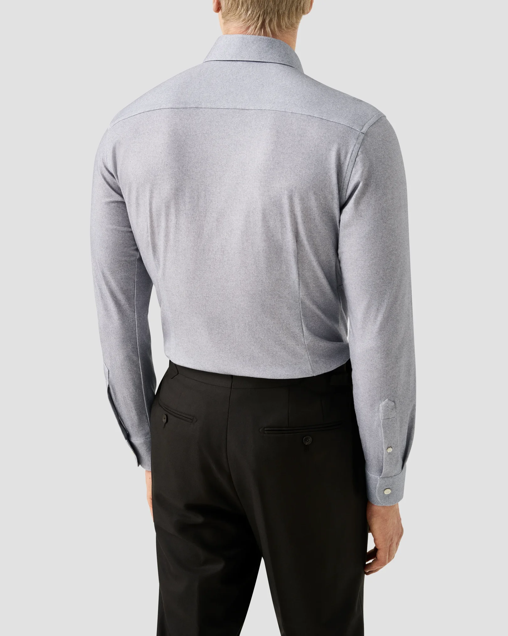 Eton - dark grey solid cotton four way stretch shirt