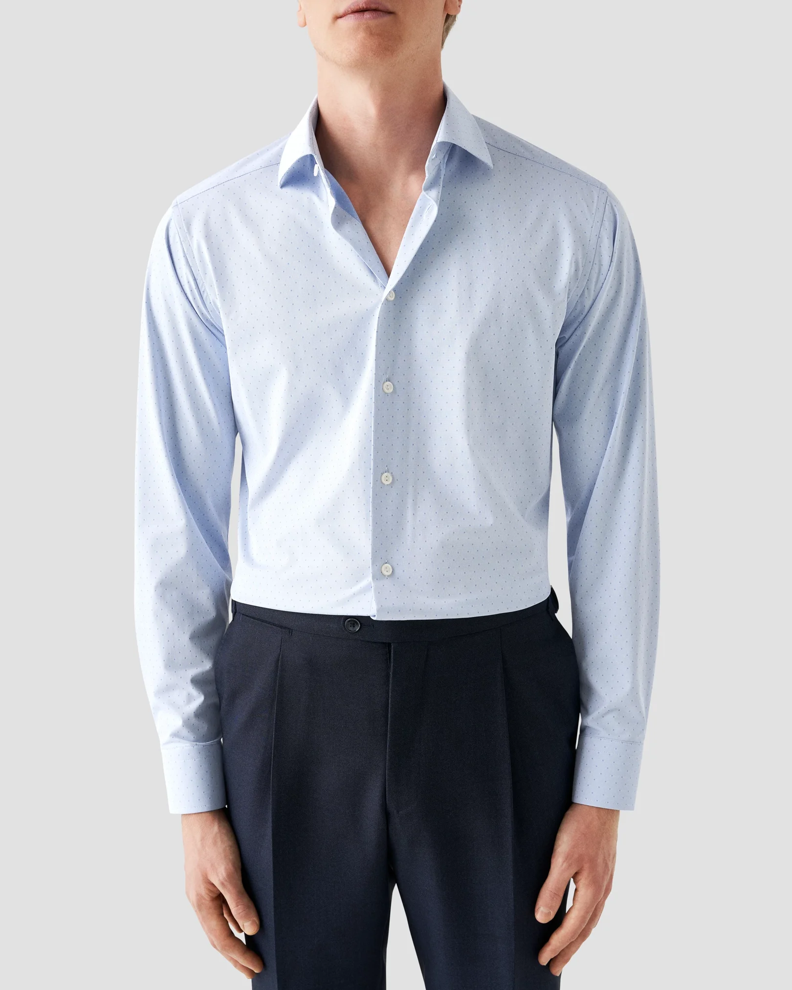Eton - light blue fourway stretch shirt