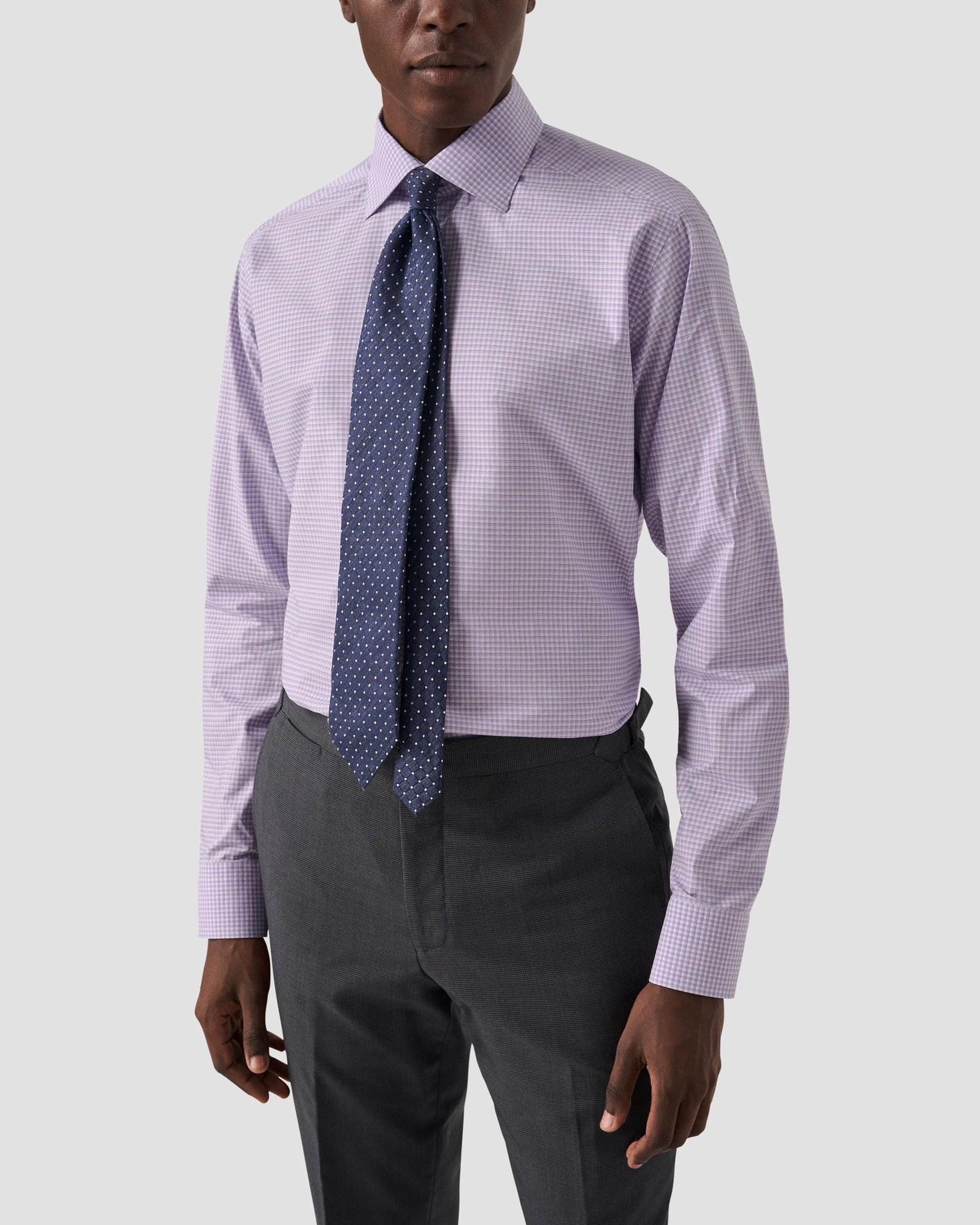 Eton - purple checked supima poplin shirt