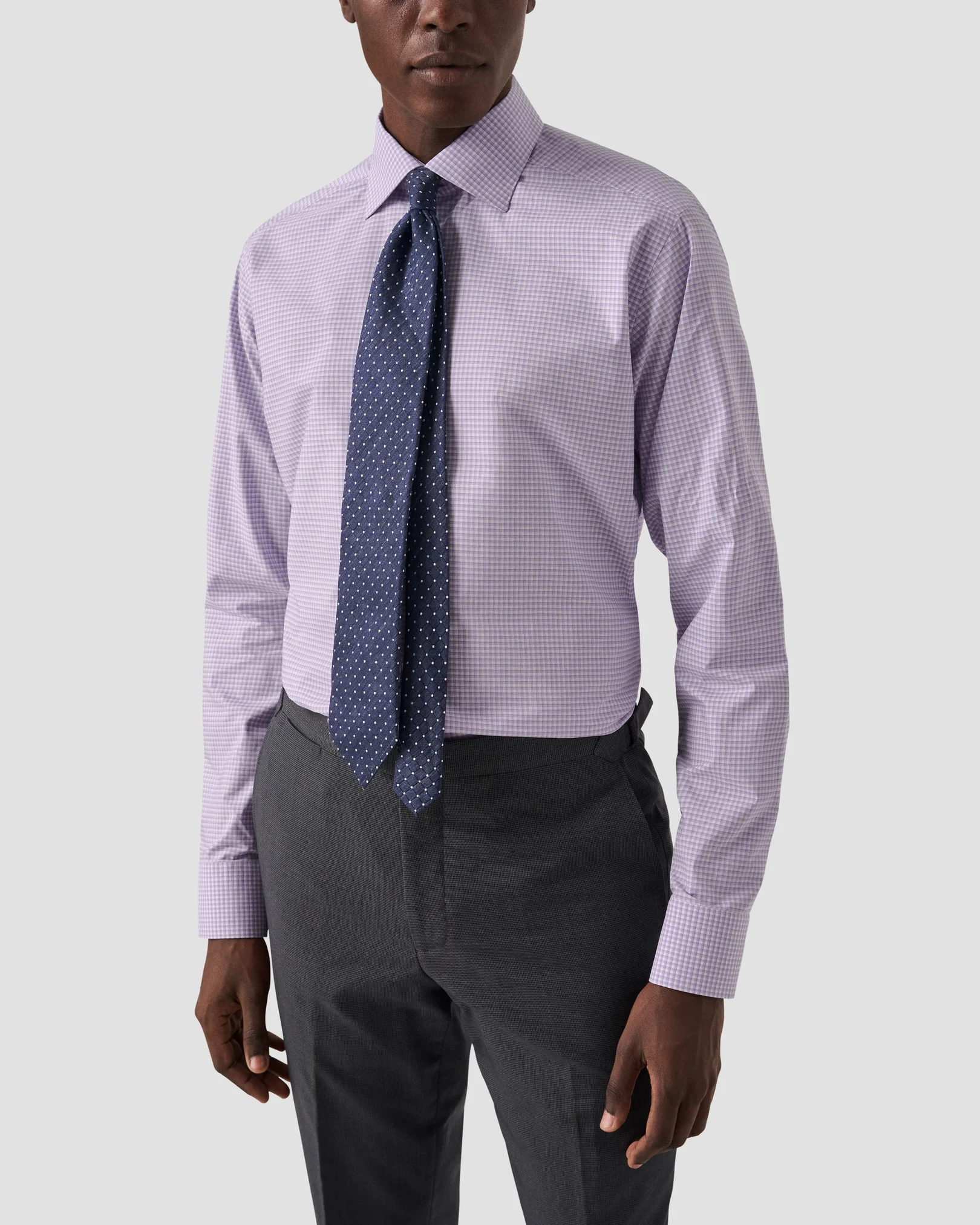 Eton - purple checked supima poplin shirt