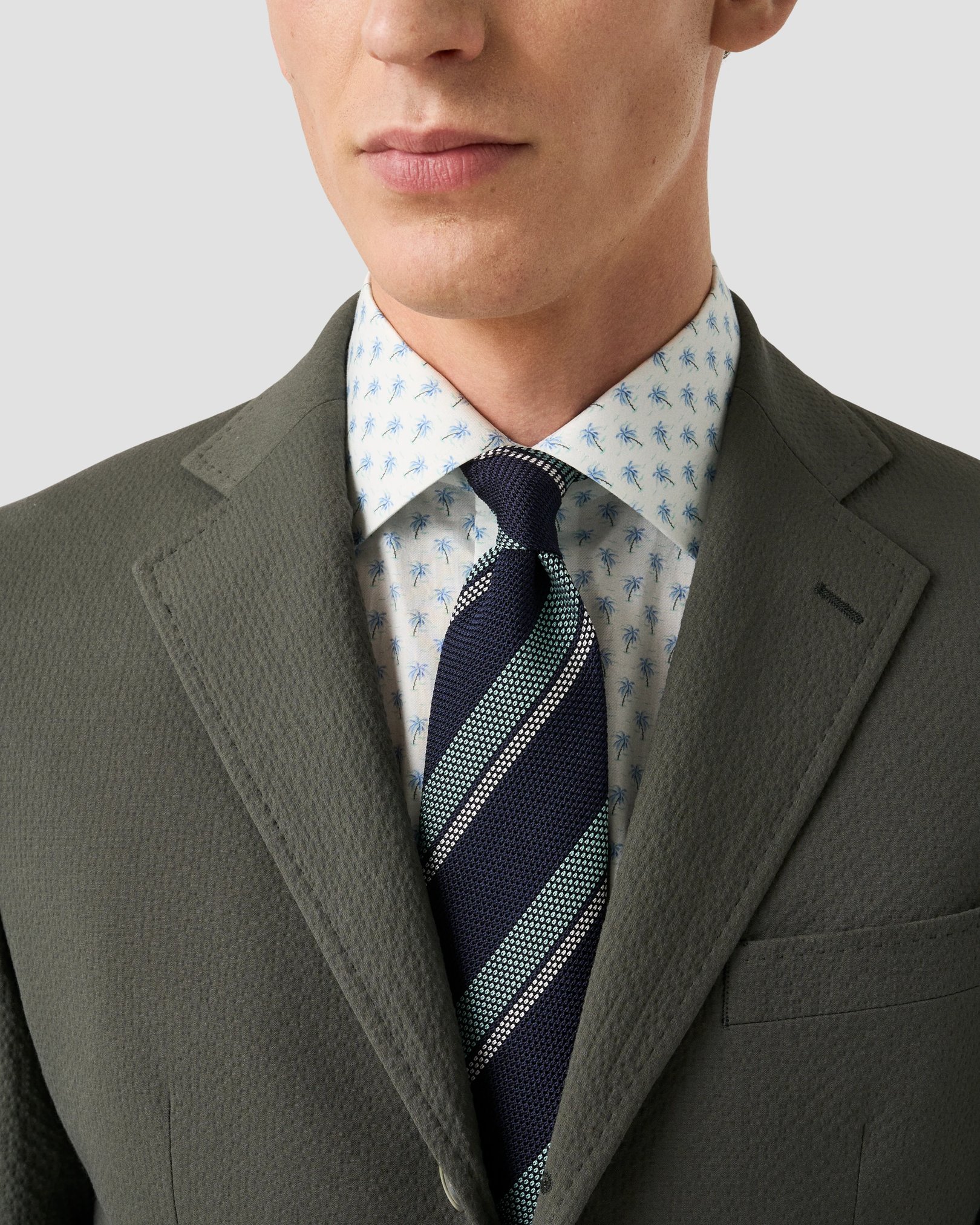 Eton - light blue palm tree signature twill shirt