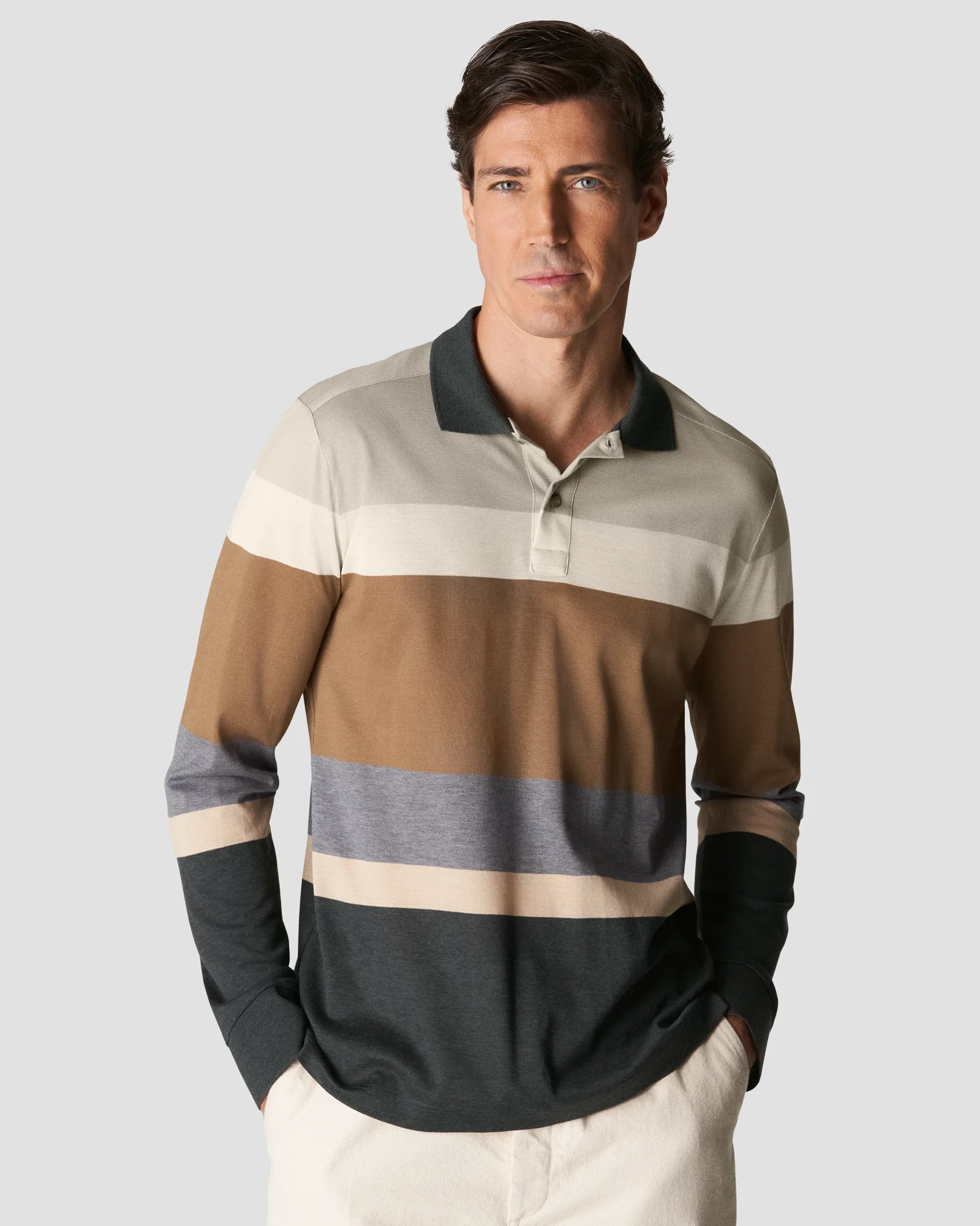 Eton - beige knit pique knitted jersey