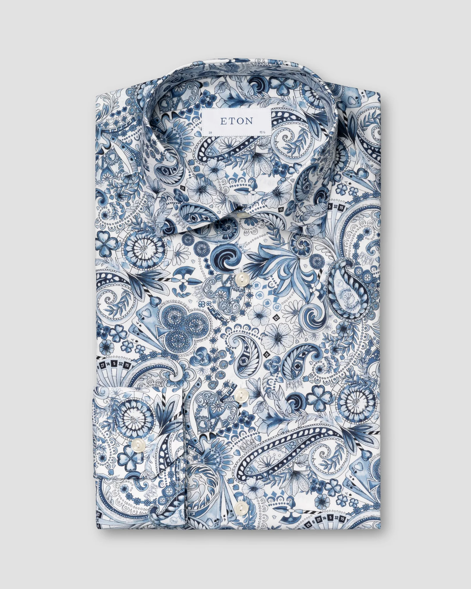 Eton - light blue twill floral paisley shirt