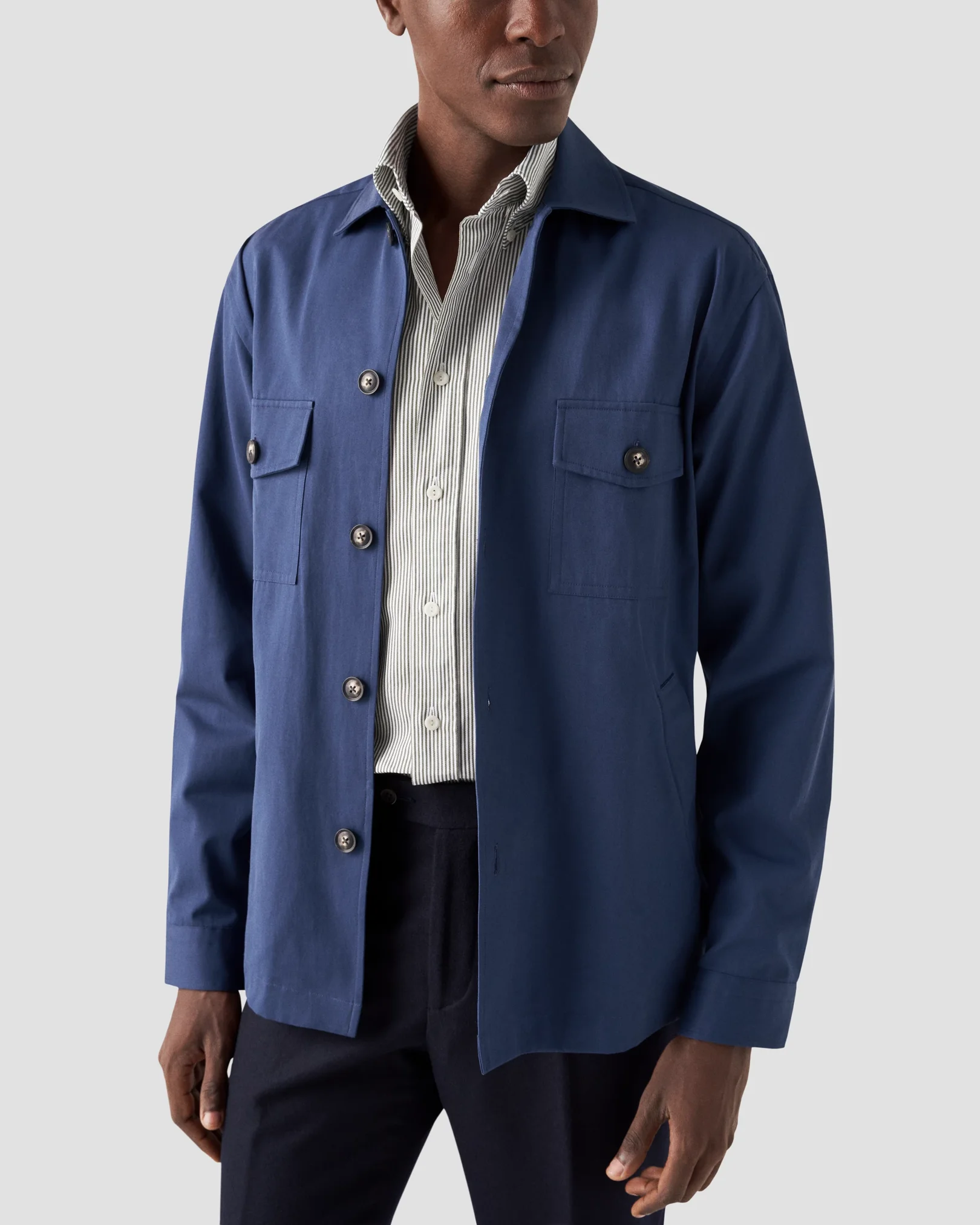 Eton - dark green striped twill shirt