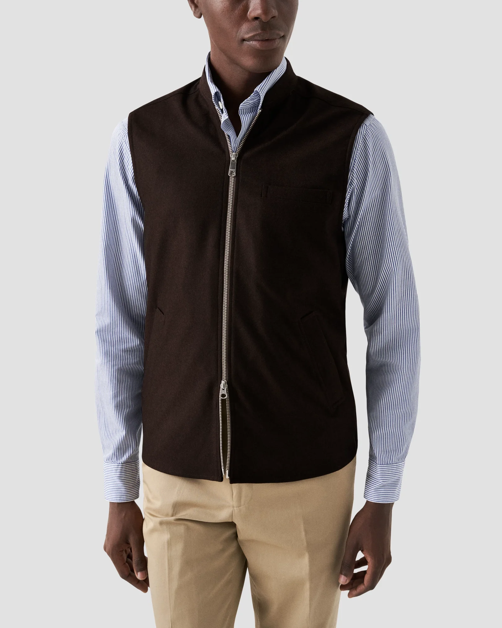 Eton - dark brown heavy flannel stand collar low no cuff vest
