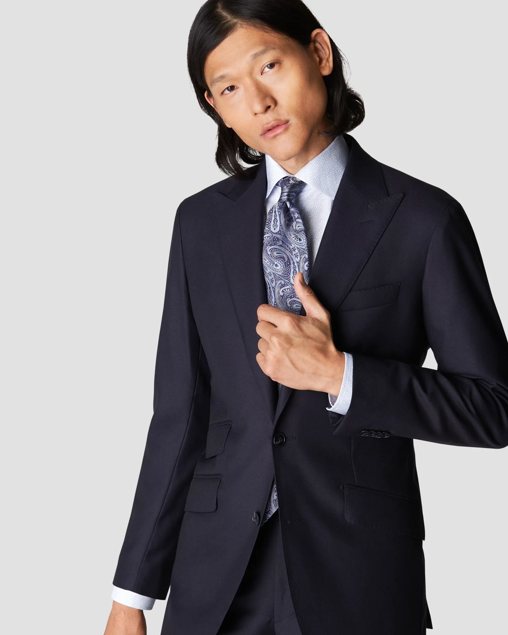 Eton - light blue signature twill flower print