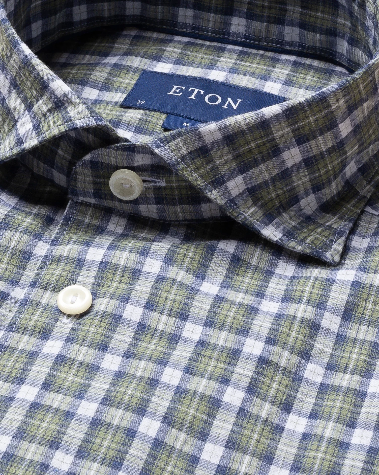 Eton - blue and green cotton linen shirt soft