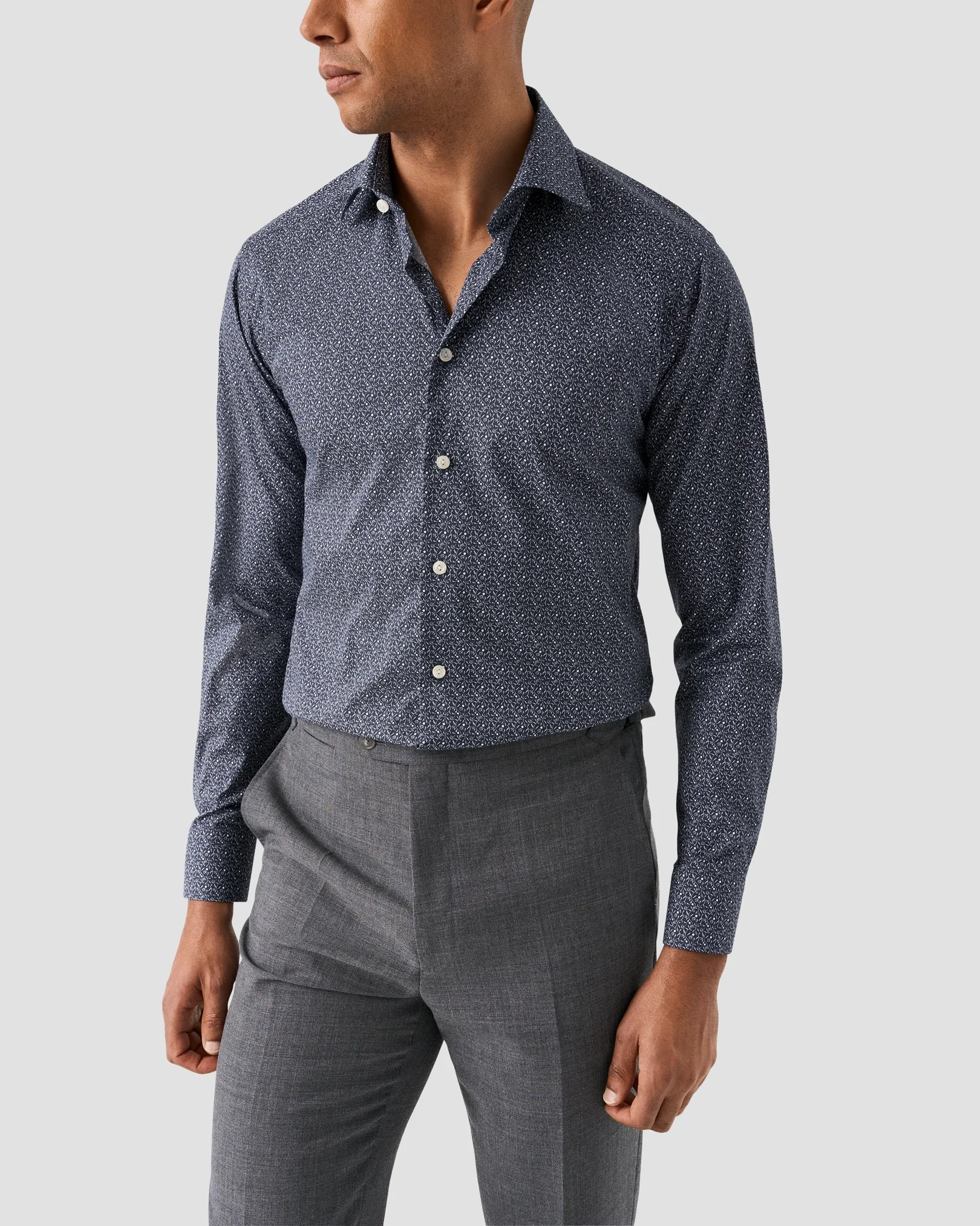 Eton - dark blue floral signature twill shirt