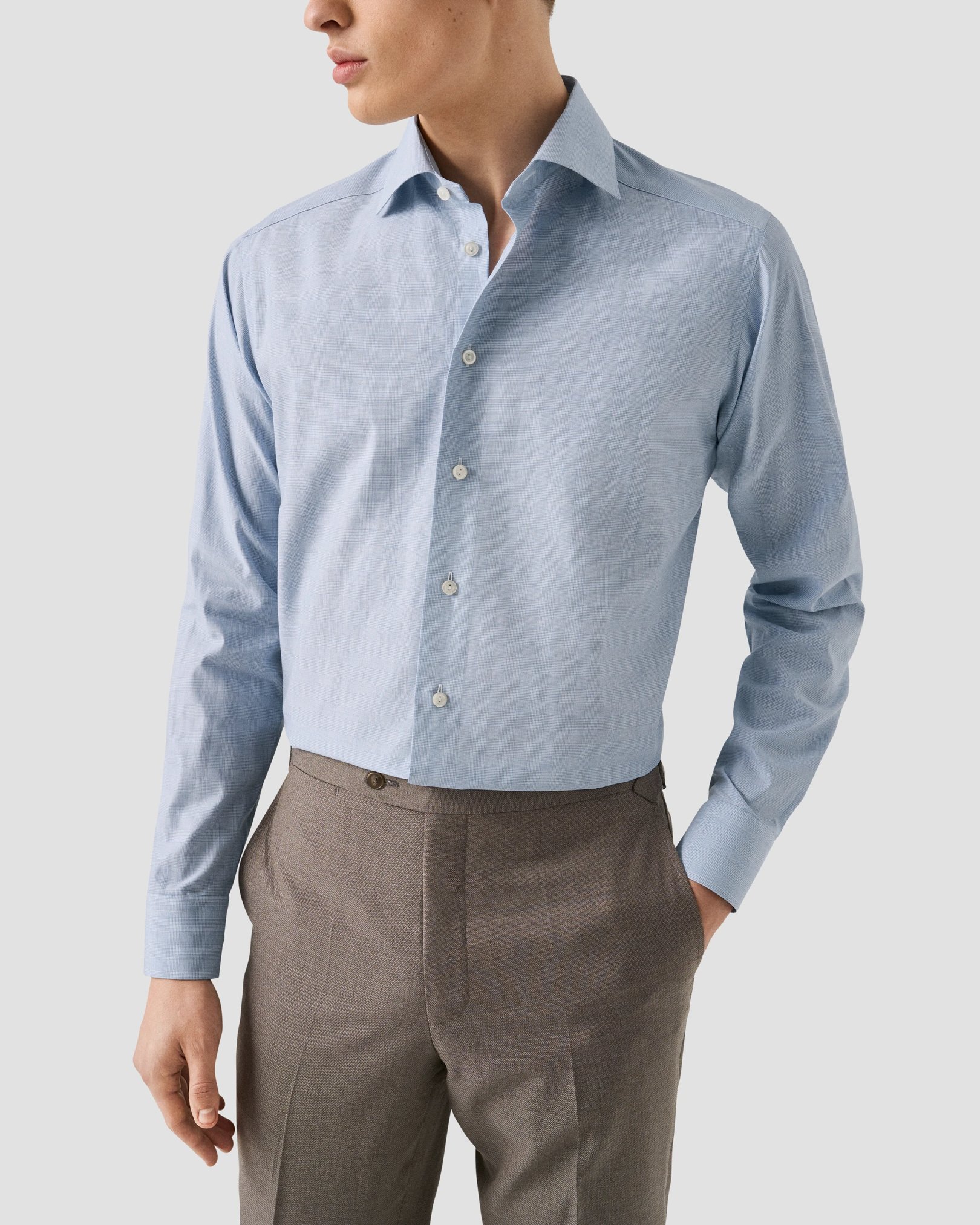 Eton - light blue check fine twillshirt