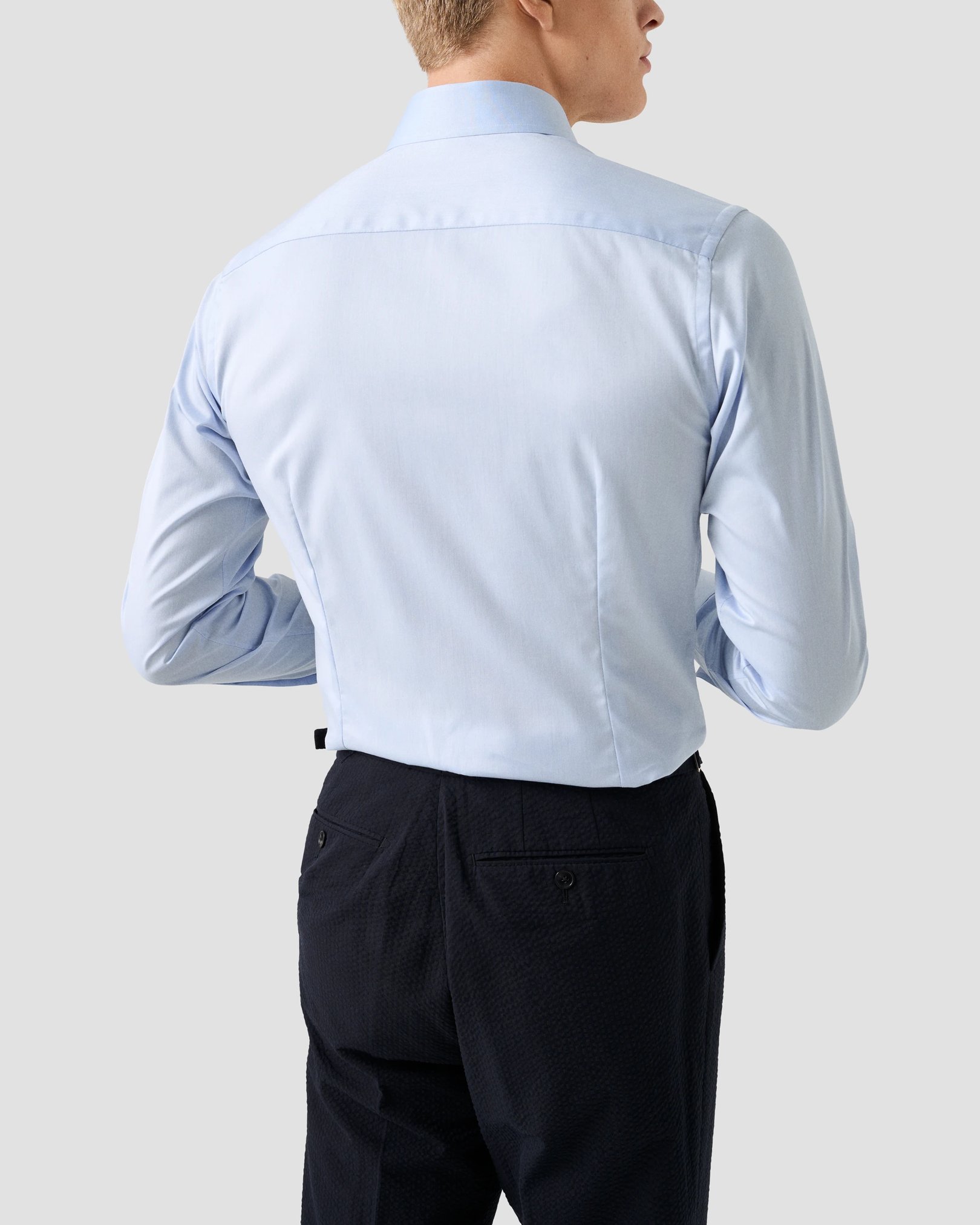 Eton - light blue solid brown buttons signature twill shirt