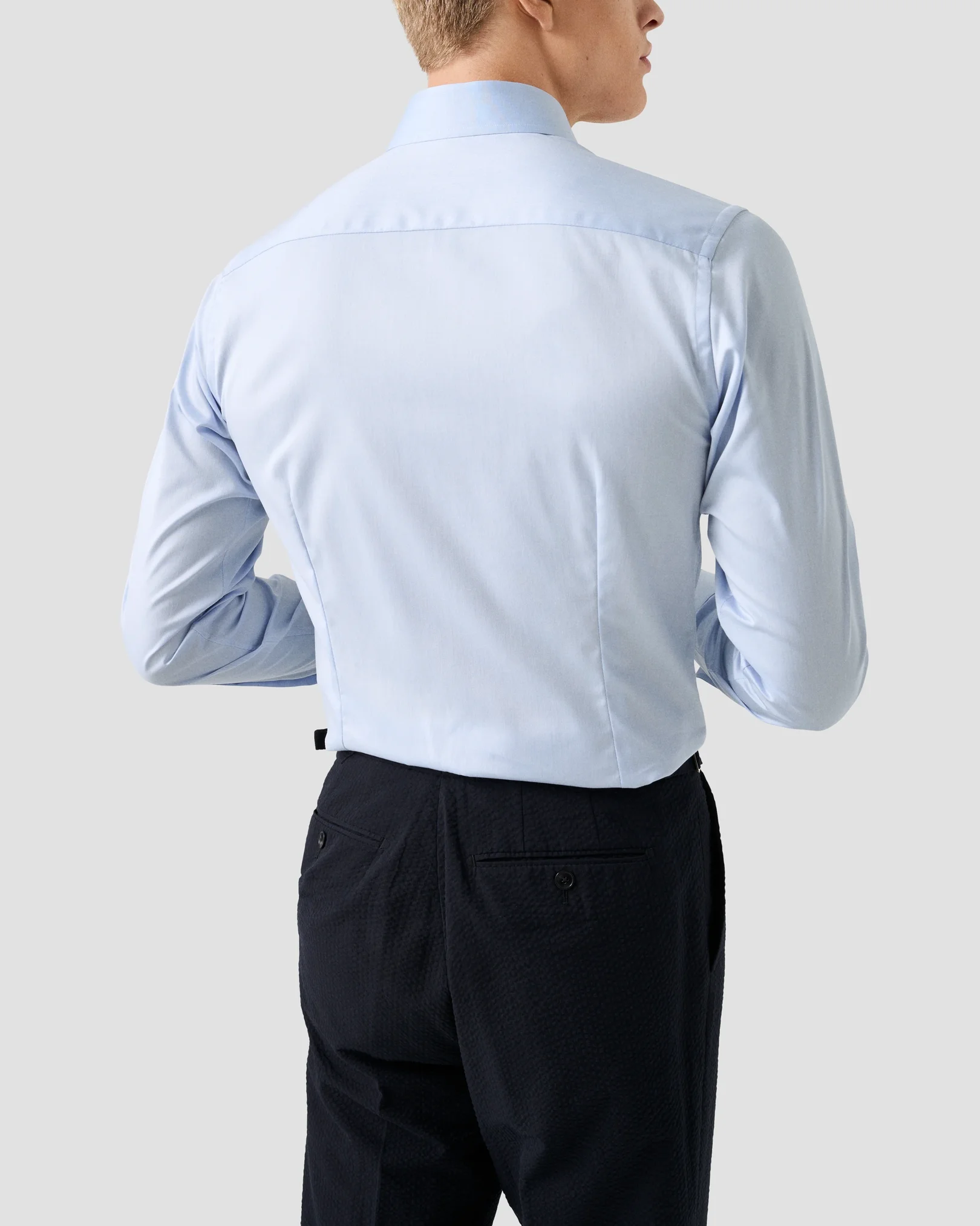 Eton - light blue solid brown buttons signature twill shirt