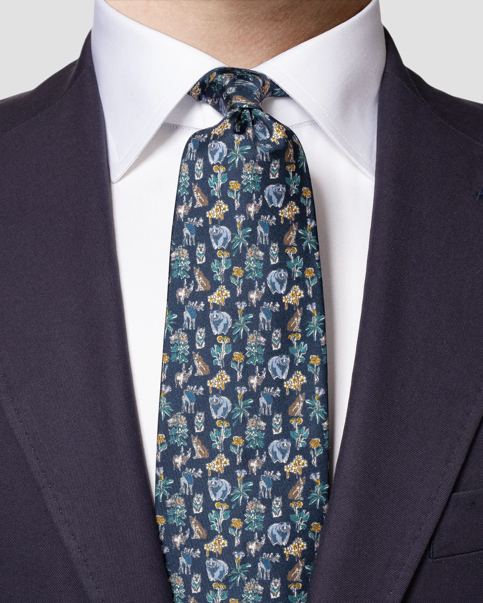 Eton - dark blue natura scandinavia print silk tie