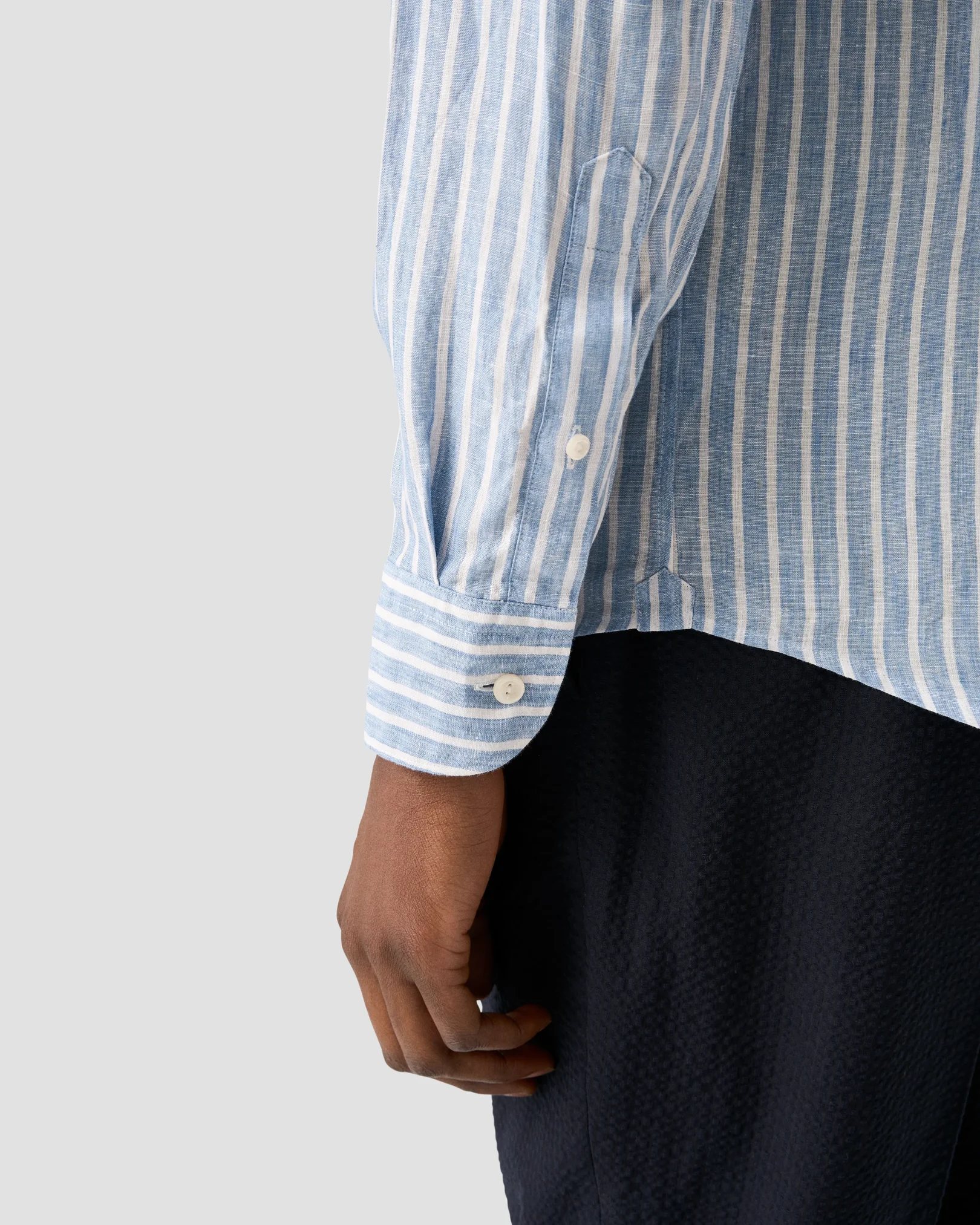 Eton - light blue striped linen shirt wide spread