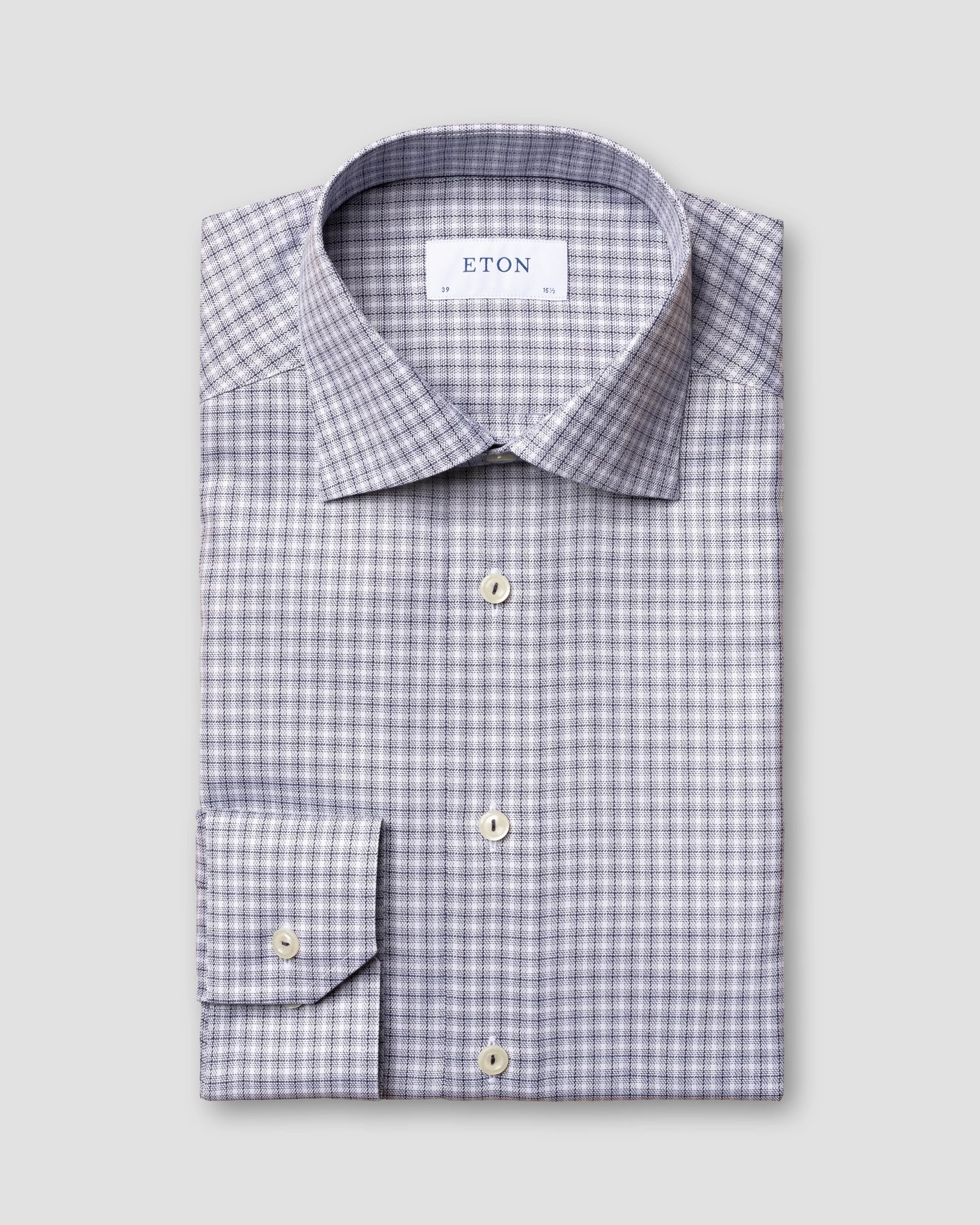 Eton - navy micro check stretch shirt