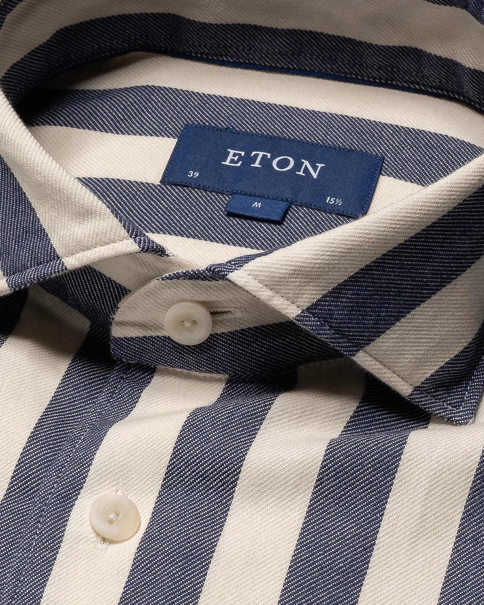 Eton - dark blue twill wide spread bengal striped