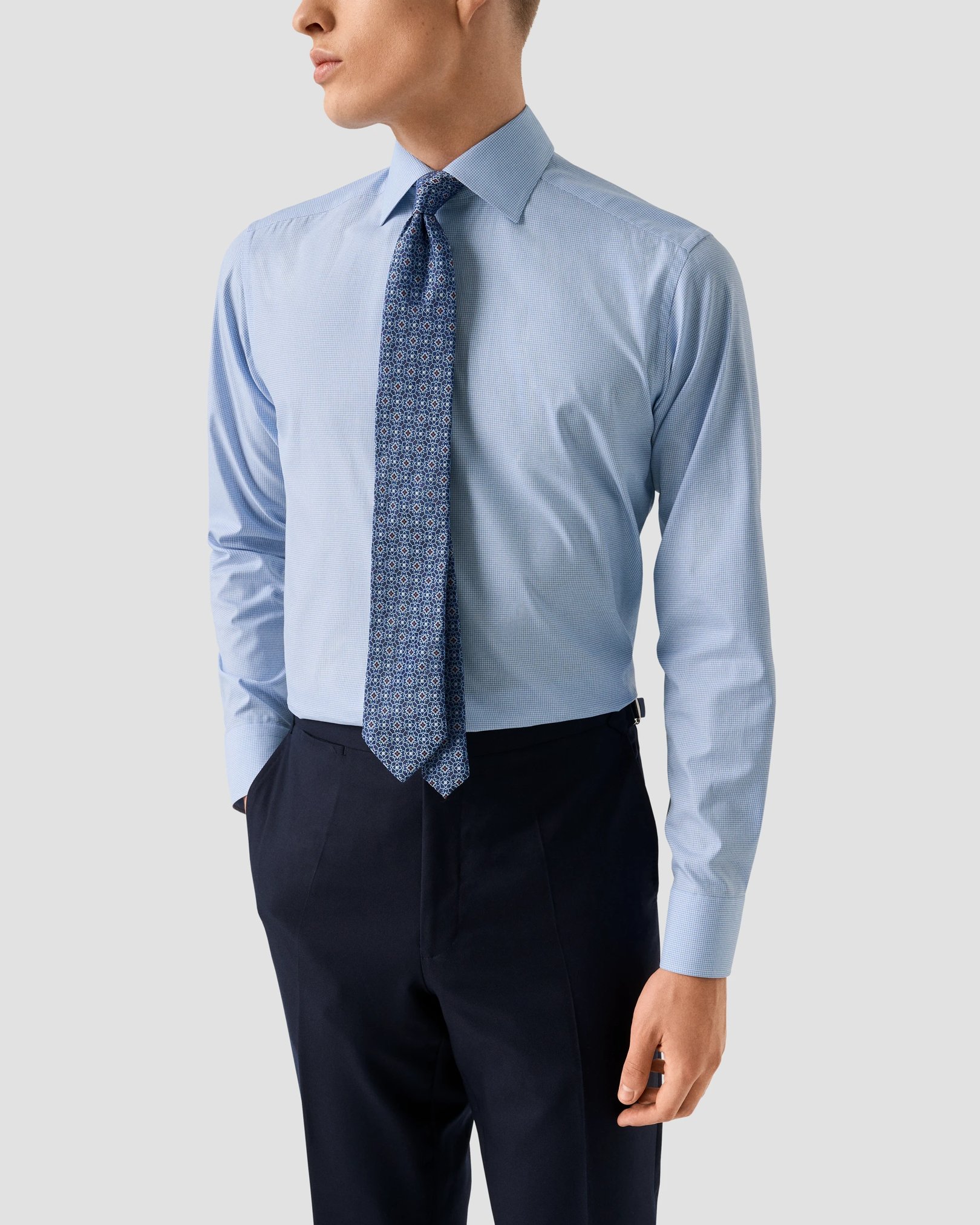 Eton - light blue fine check signature twill shirt