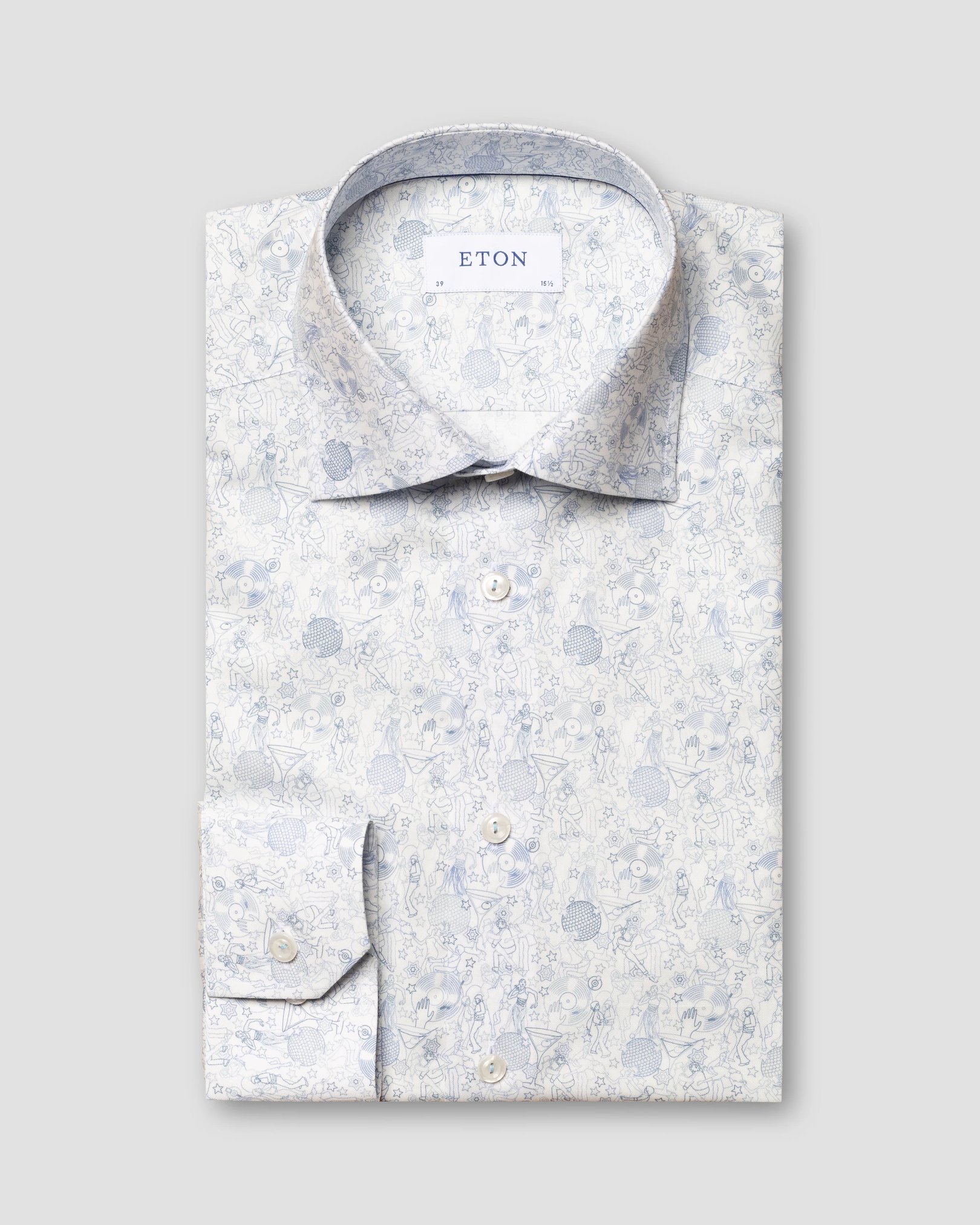 Eton - light blue signature twill print cut away single contemporary