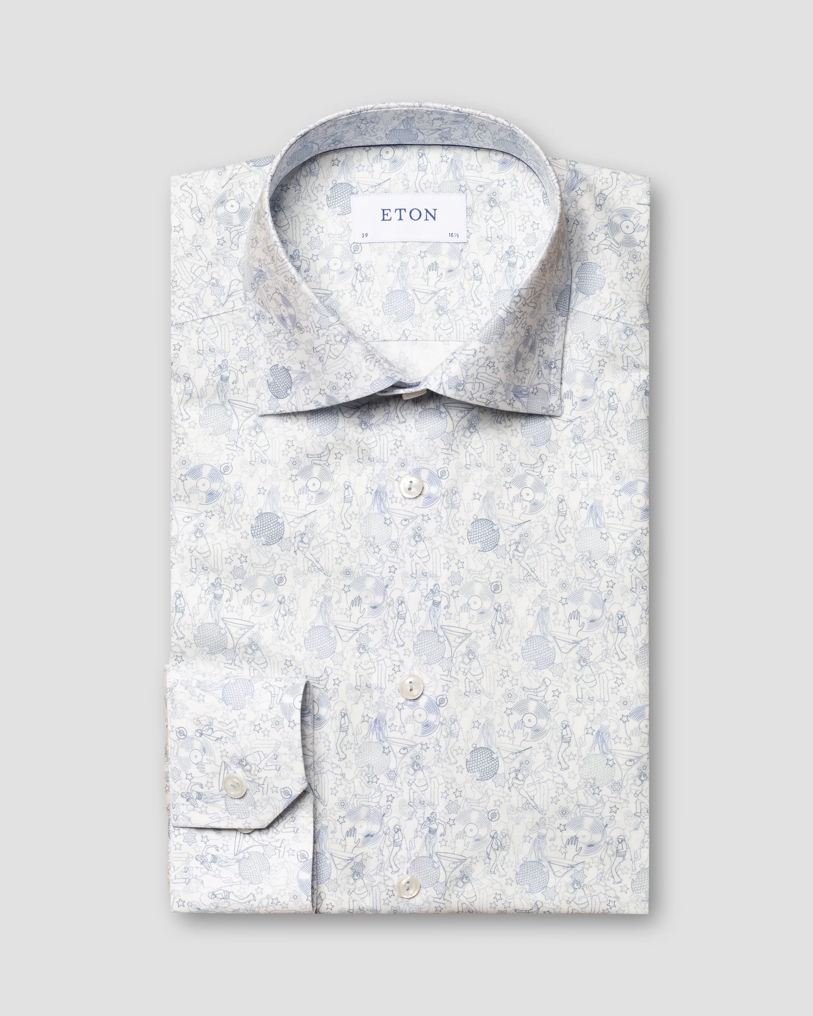 Eton - light blue signature twill print cut away single contemporary