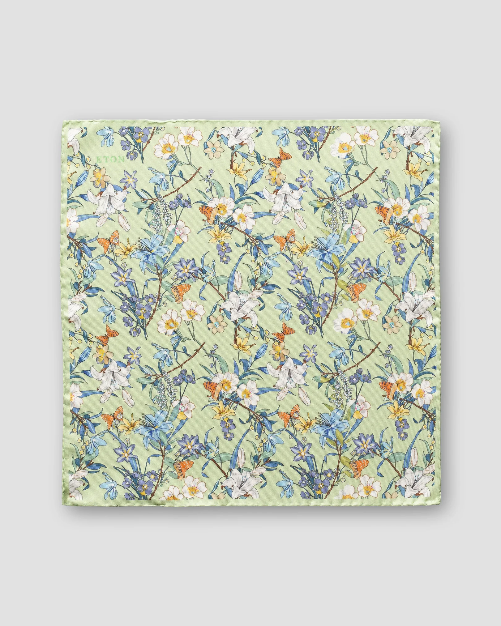 Eton - green floral silk pocket square