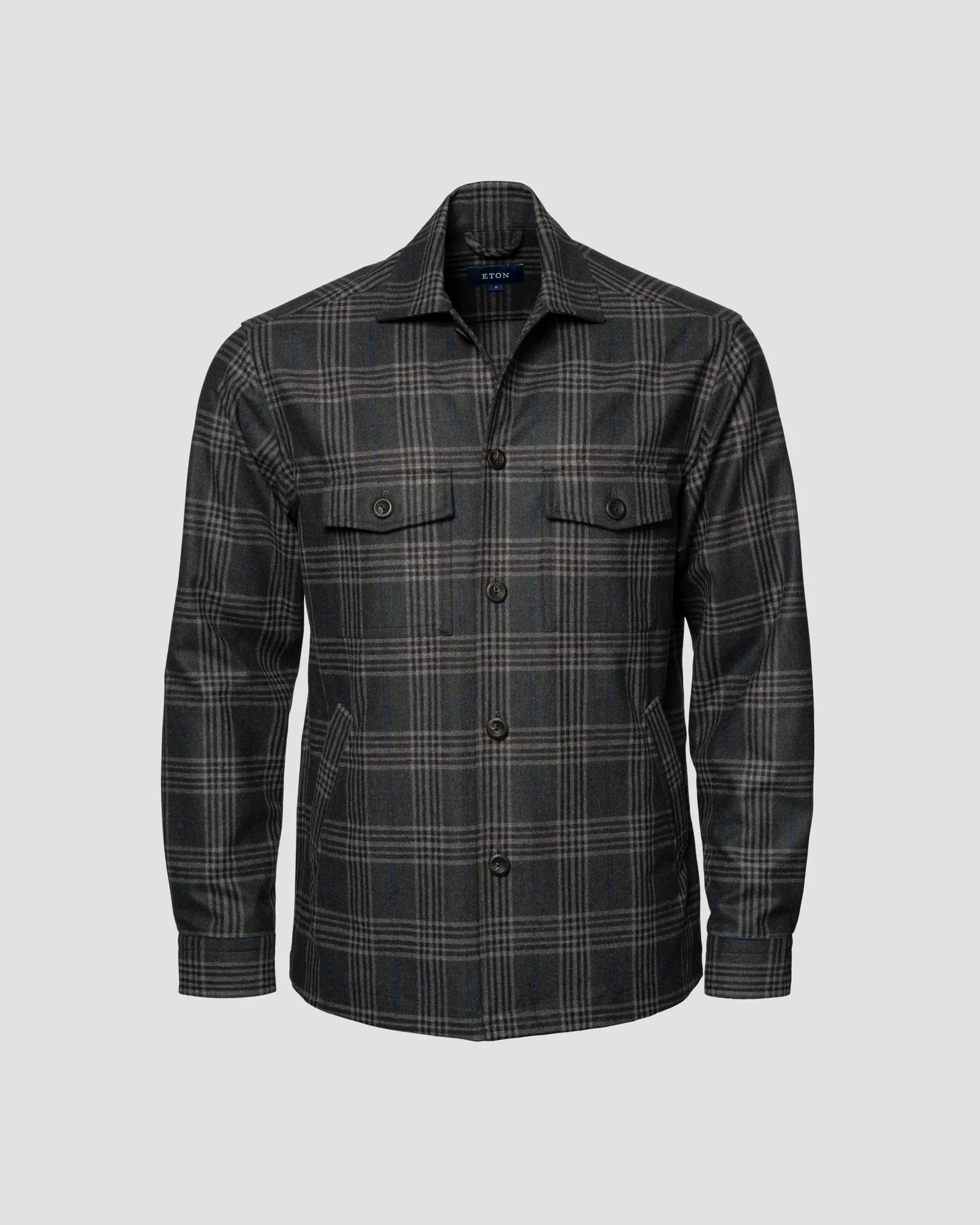 Eton - dark green checked wool cashmere overshirt
