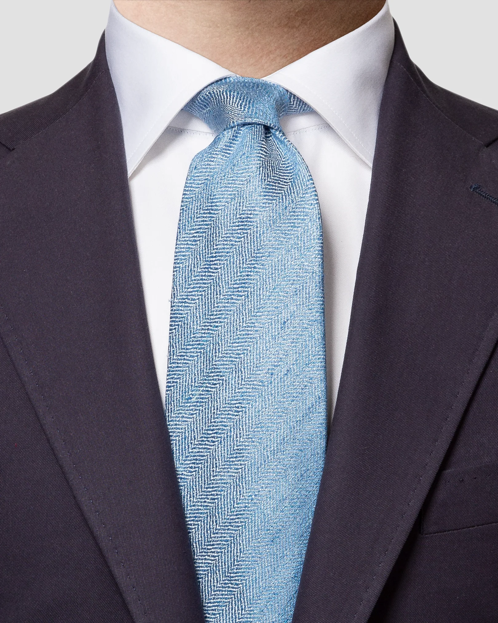 Eton - blue herringbone silk linen tie