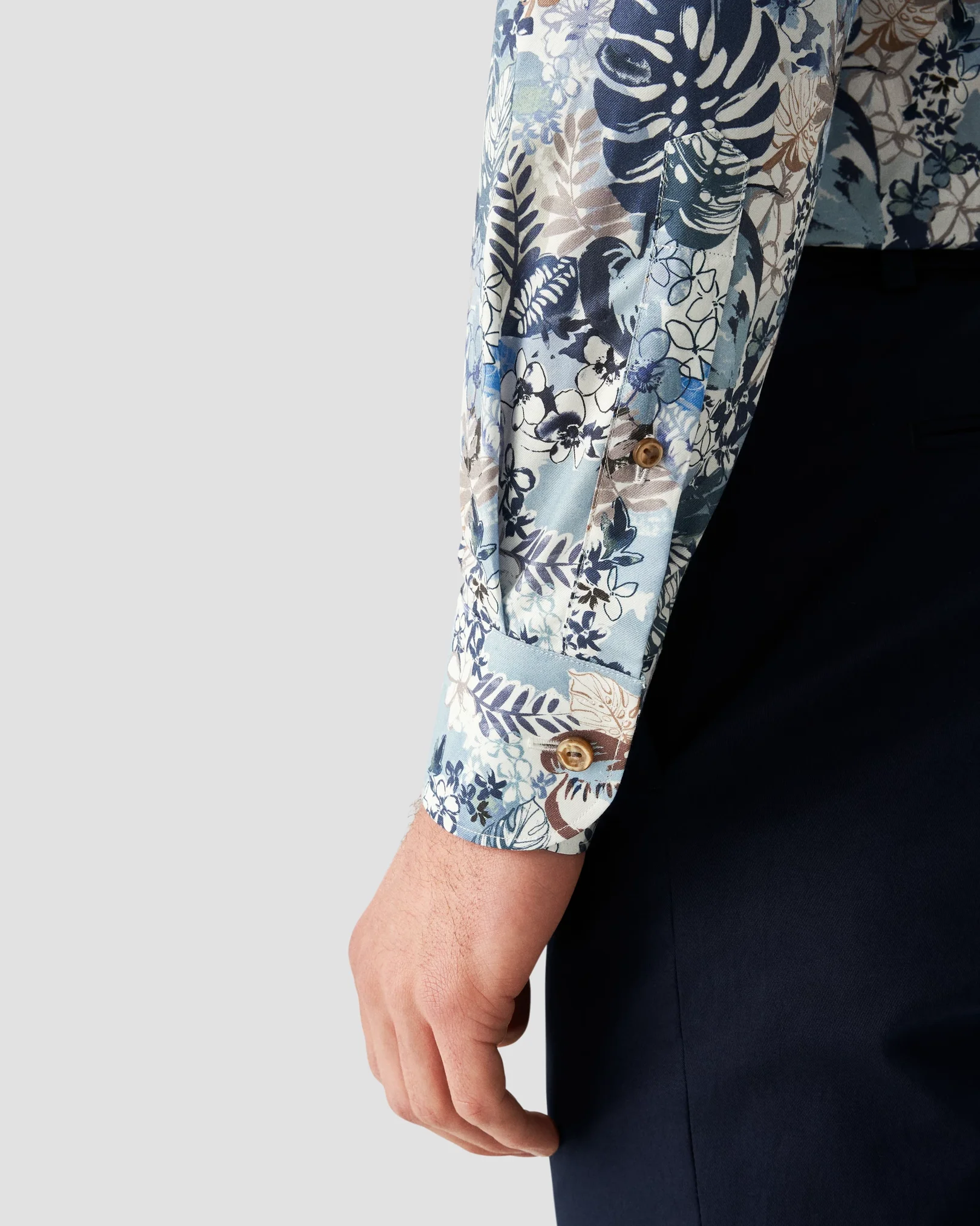 Eton - mid blue twill floral print