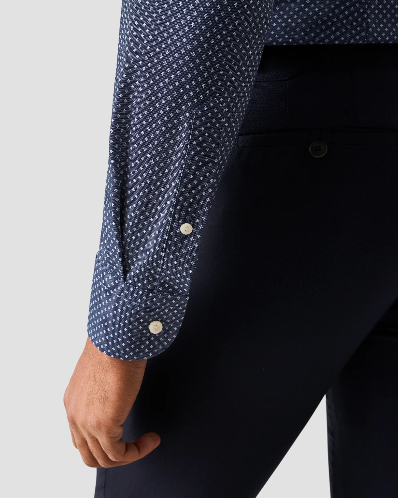 Eton - navy blue geometric cotton four way stretch shirt