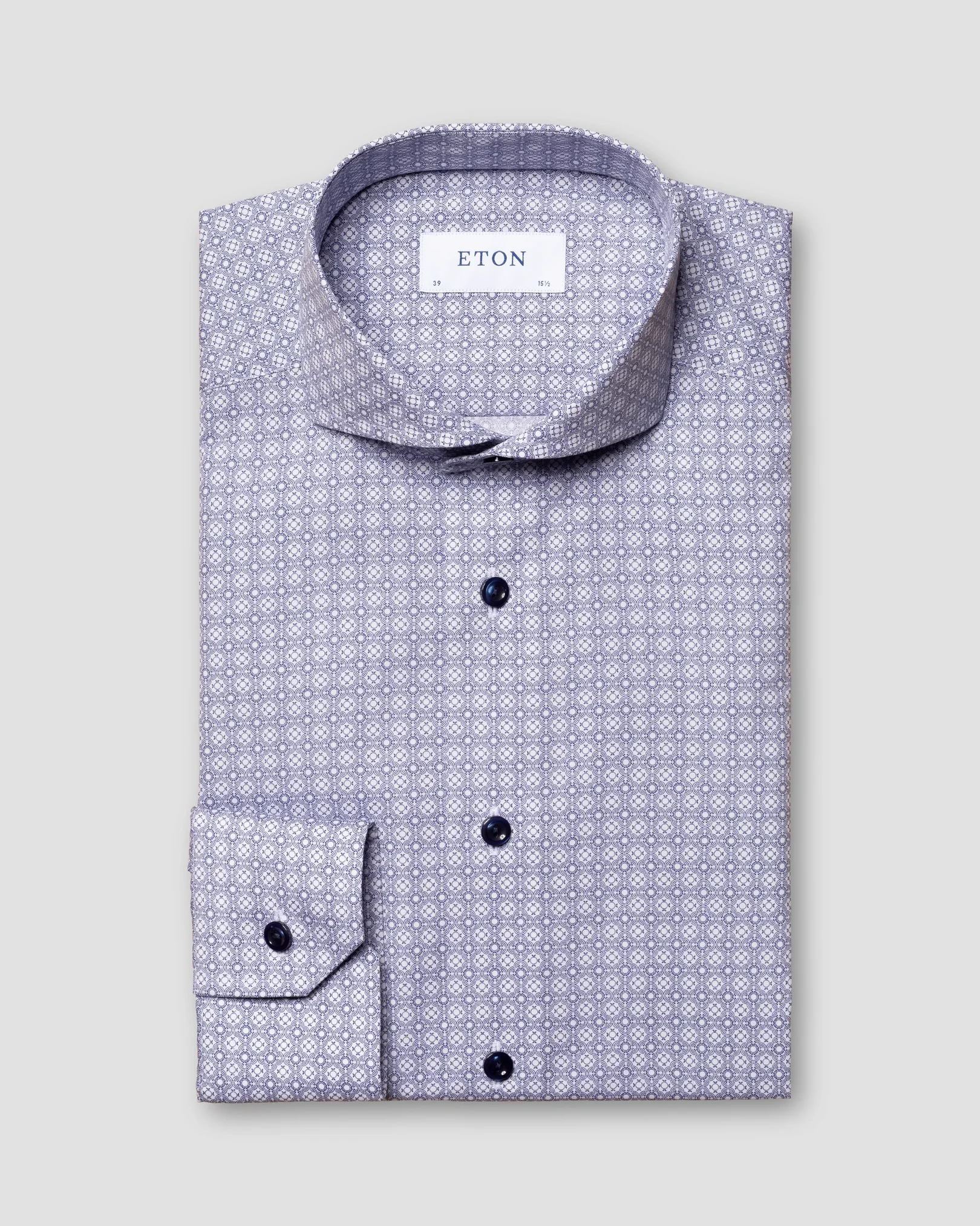 Eton - blue medallion print poplin shirt extreme cut away