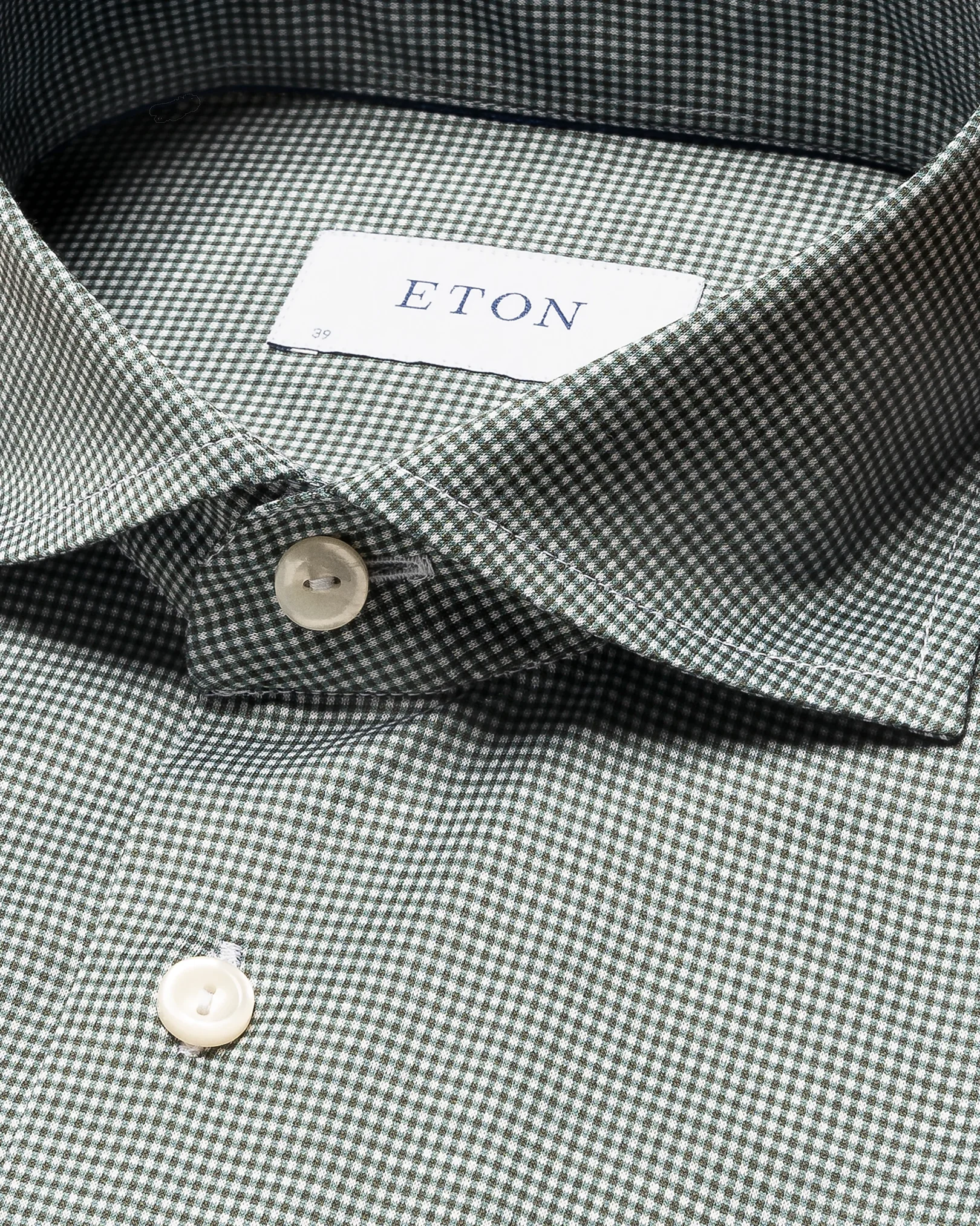 Eton - mid green micro checked king knit shirt