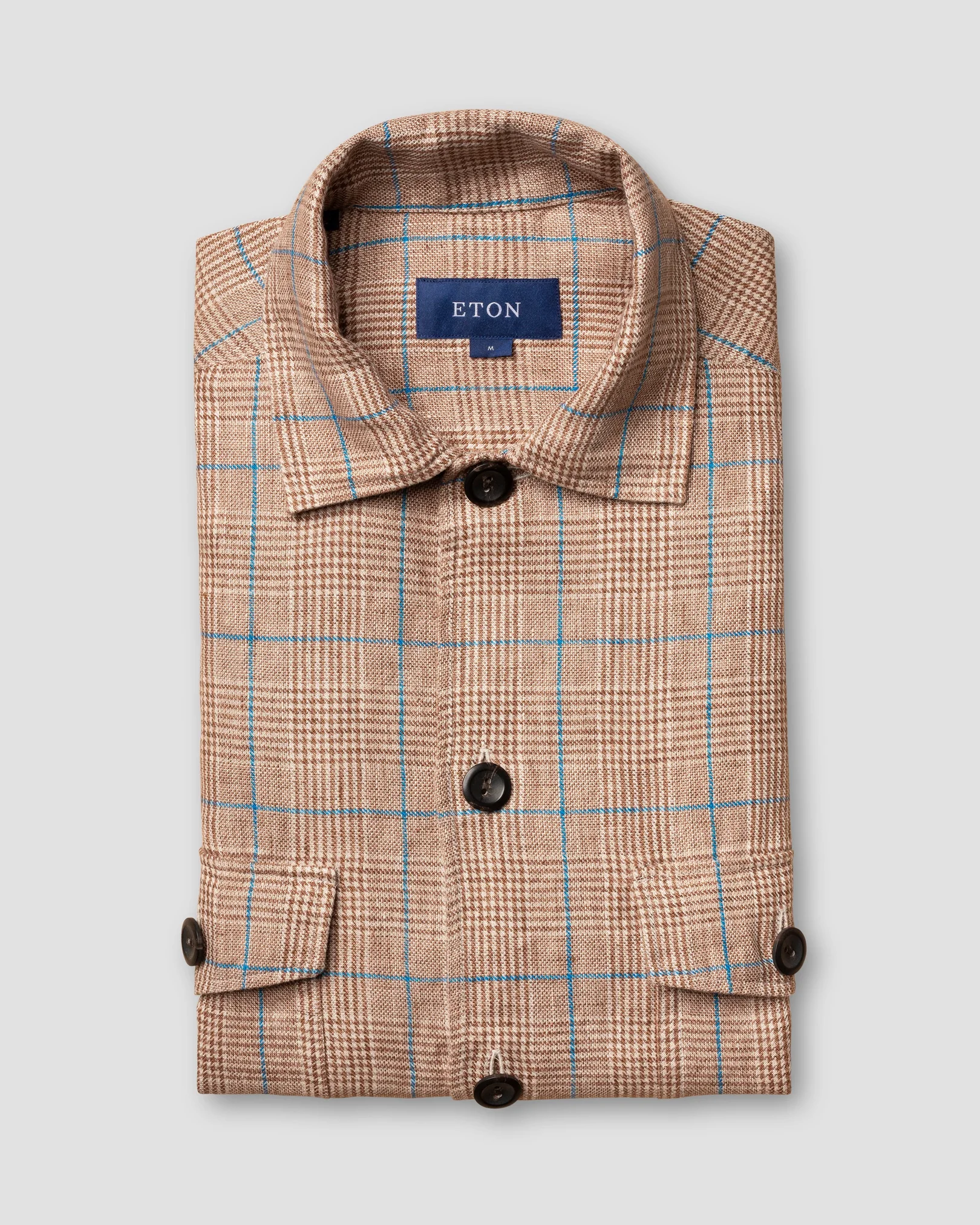 Eton - Brown Checked Linen Overshirt