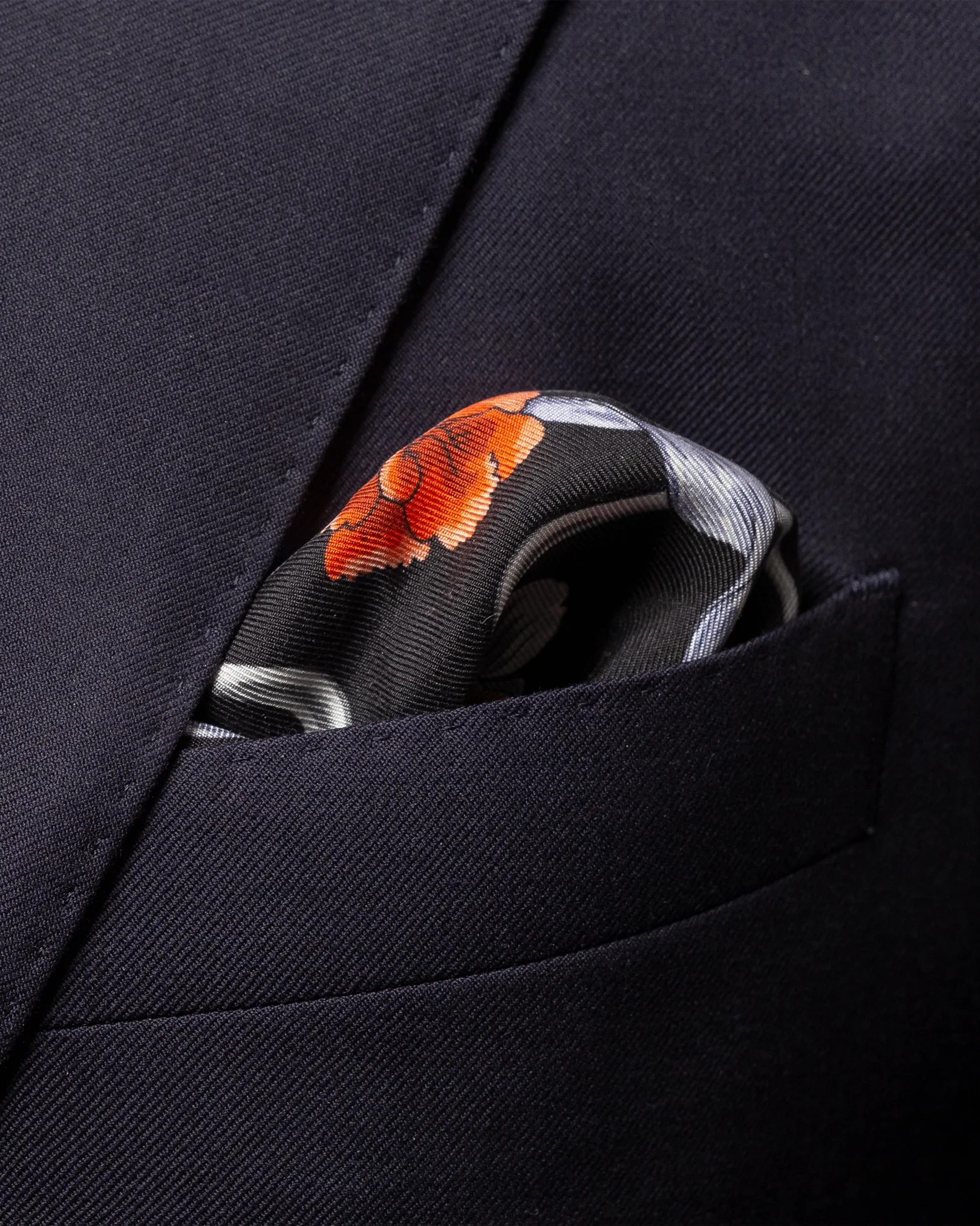 Eton - black flowers and belts silk pocket square